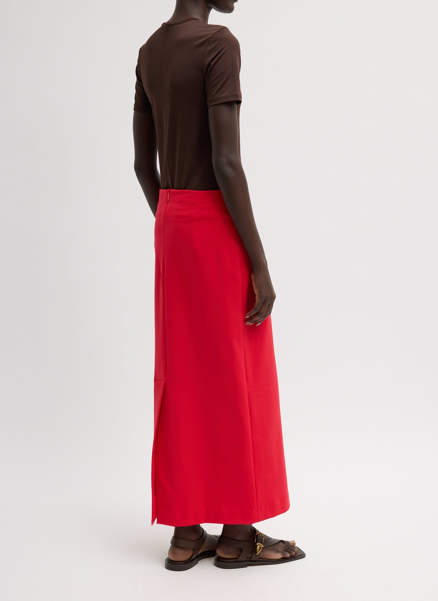 Red Compact Ultra Stretch Knit Pencil Skirt - maxi skirt, side view on model