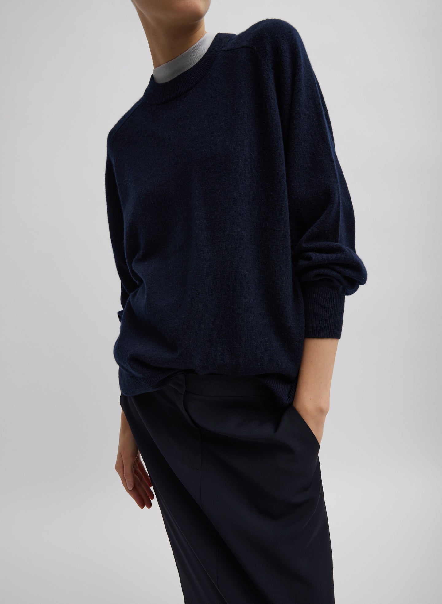 Washable Cashmere Crewneck Sweater - Navy-1