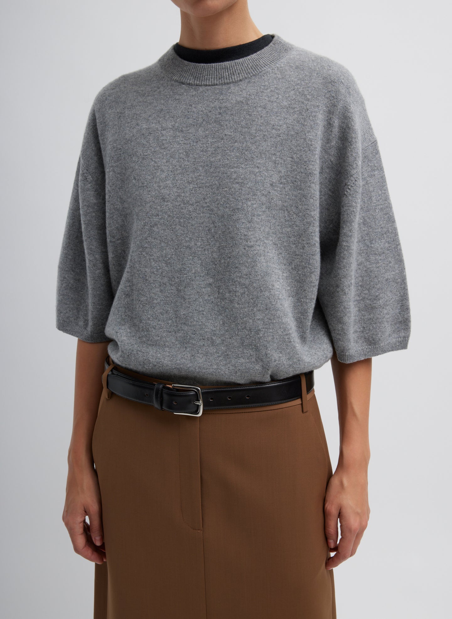 Washable Cashmere Oversized Easy T-Shirt - Heather Grey-1