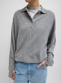Washable Cashmere Easy Polo Sweater Heather Grey-1