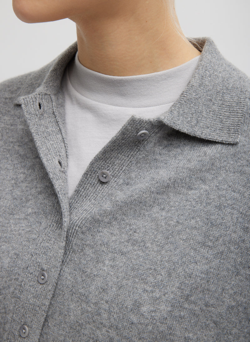 Washable Cashmere Easy Polo Sweater Heather Grey-2