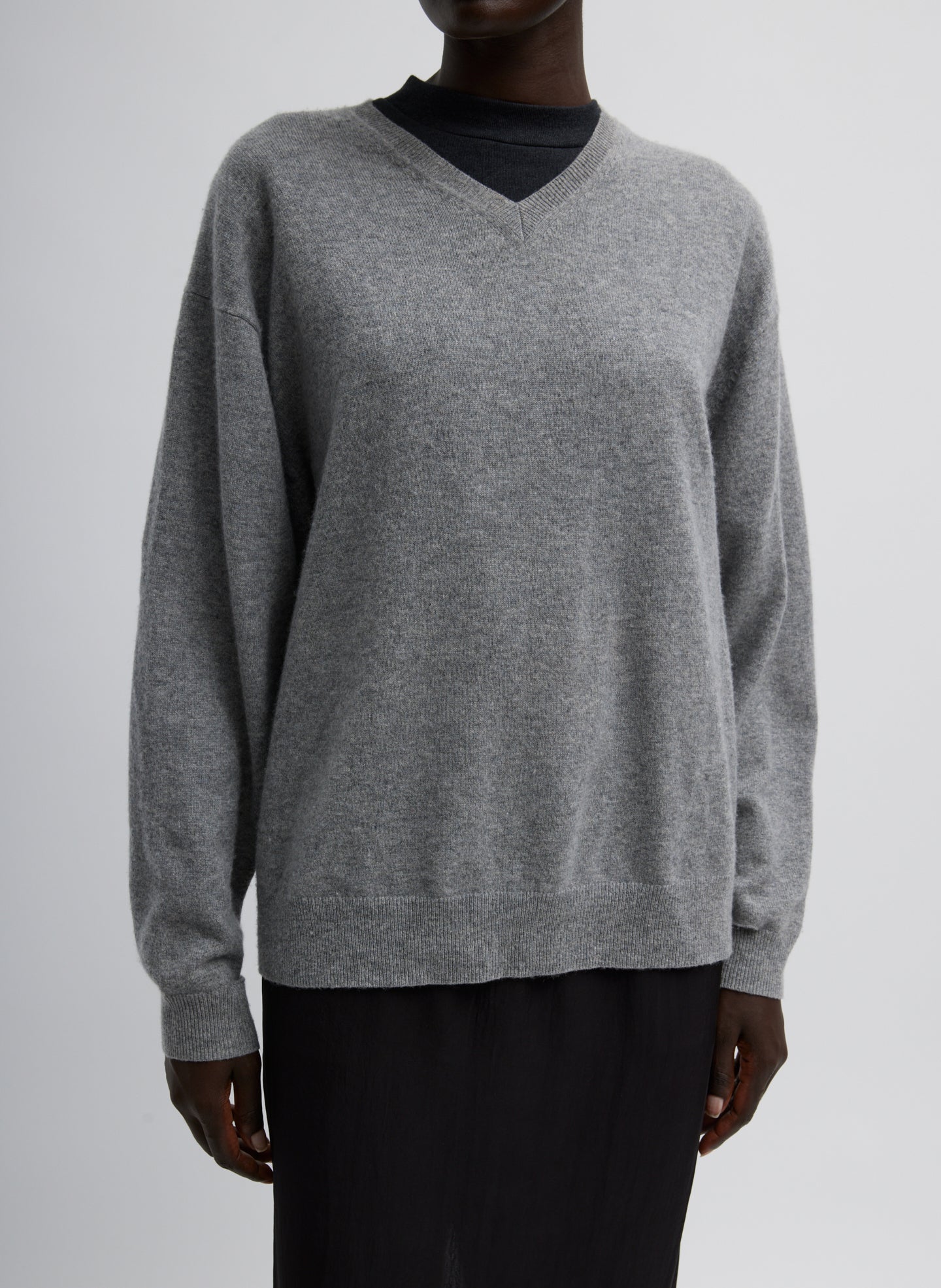 Washable Cashmere Easy V-Neck Sweater - Heather Grey-1