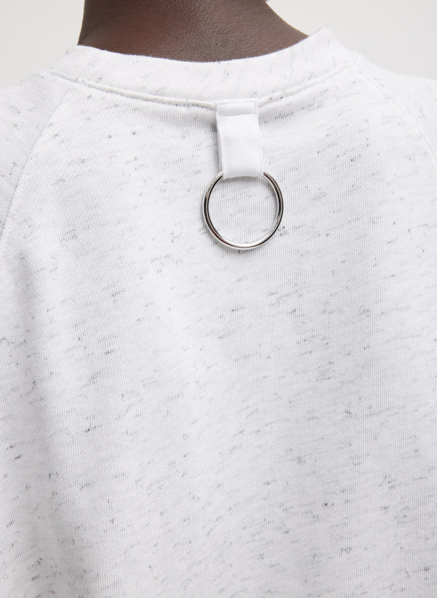 White Multi Spring Tweedy Sweatshirting Sleeveless Easy Top - closeup of ring detail at back