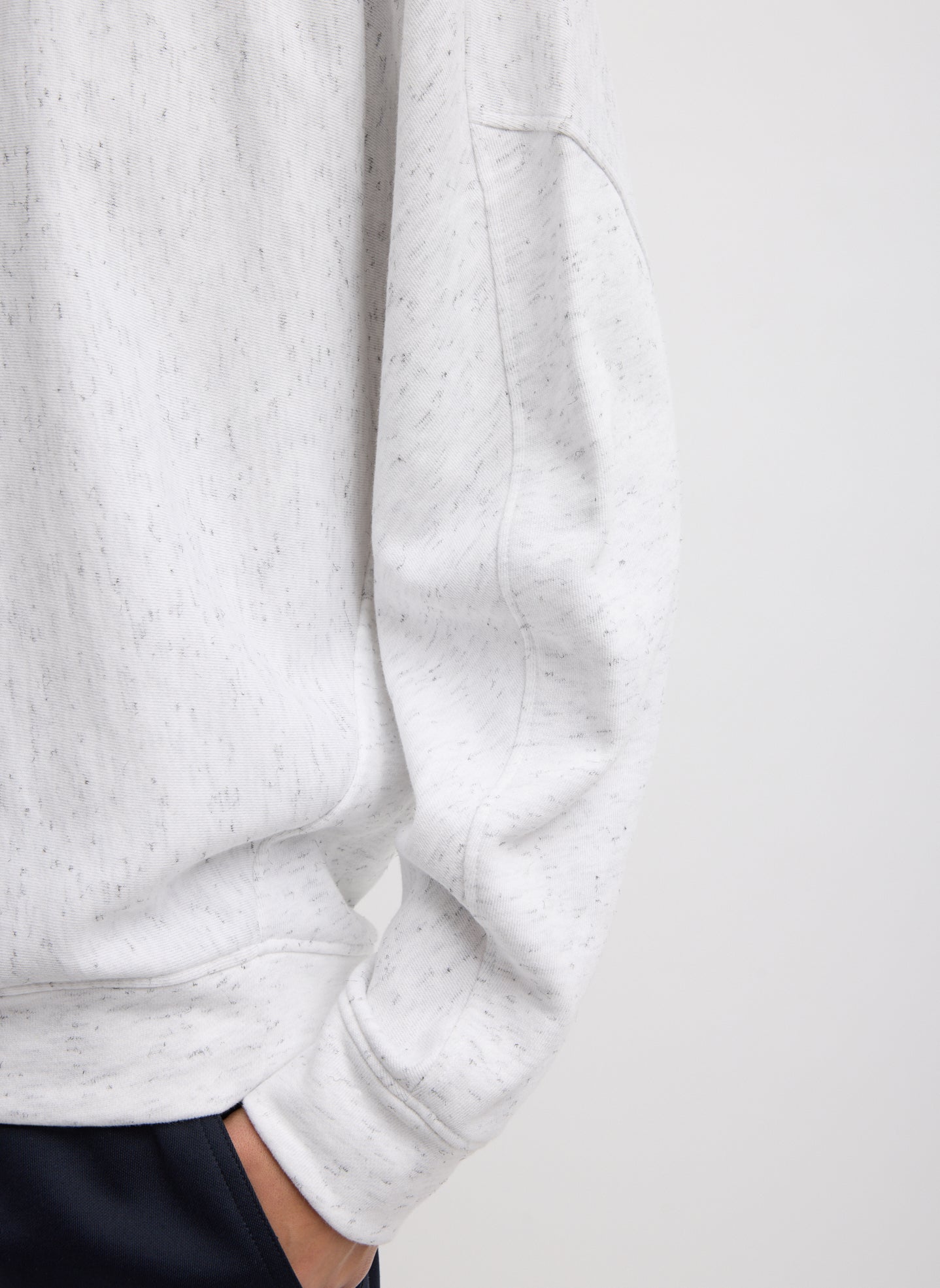 White Multi Spring Tweedy Sweatshirting Crewneck Sweatshirt - closeup of seam details at sleeve