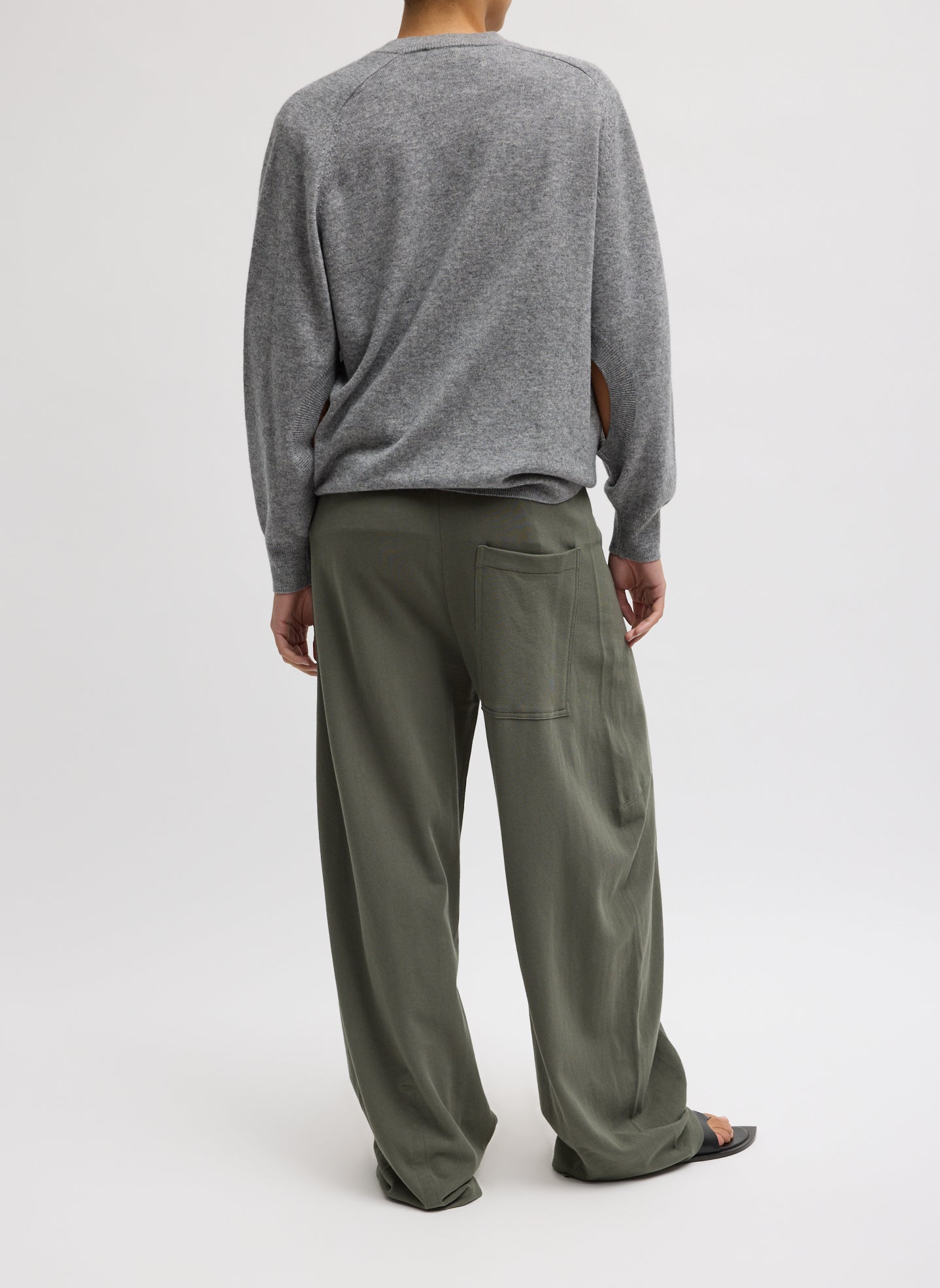 Olive Green Light Weight Sweatshirting Winslow Pant - barrel leg sweatpant, back view on model