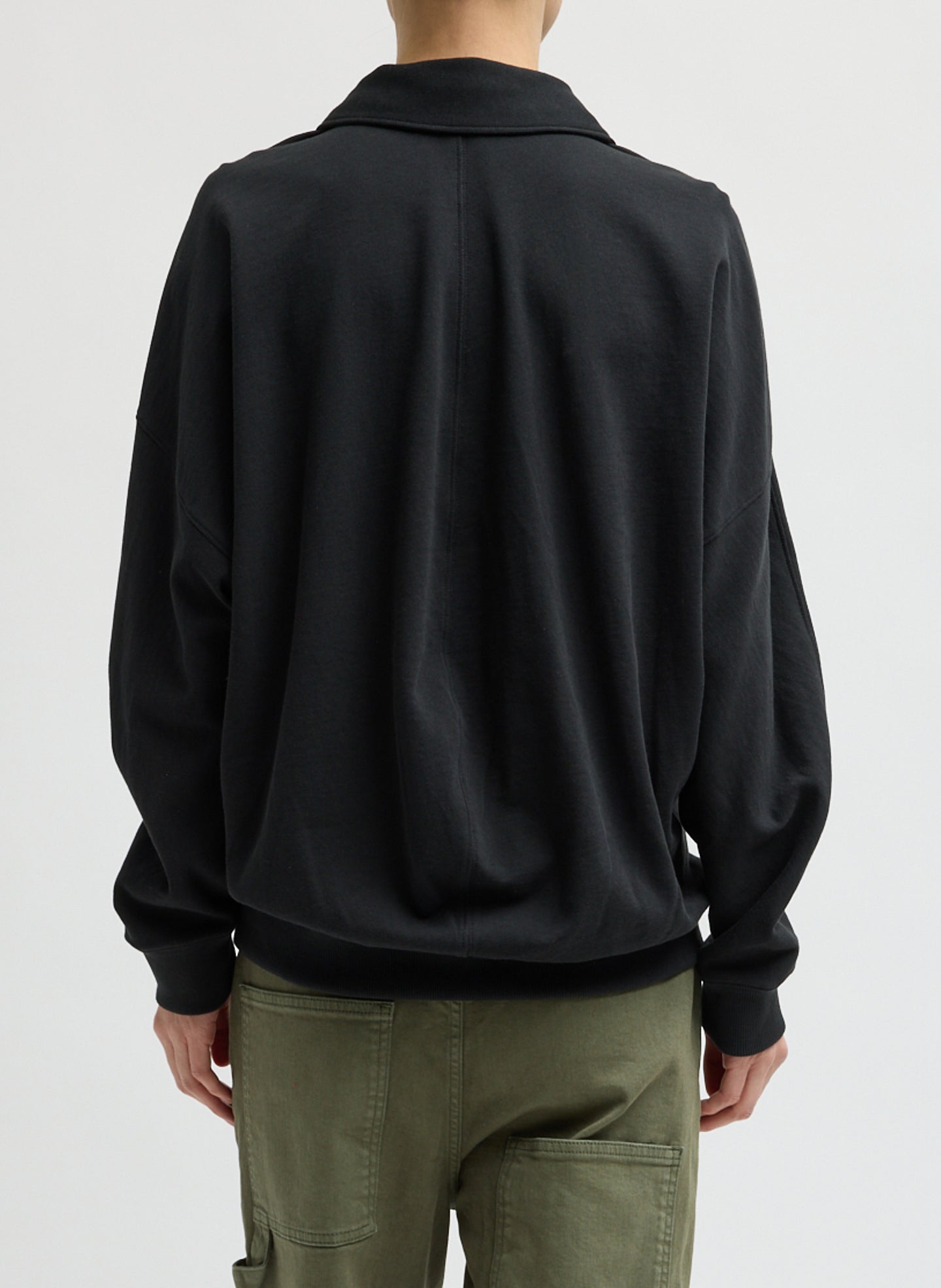 Black Light Weight Sweatshirting Polo Collar Sweatshirt - back view on model