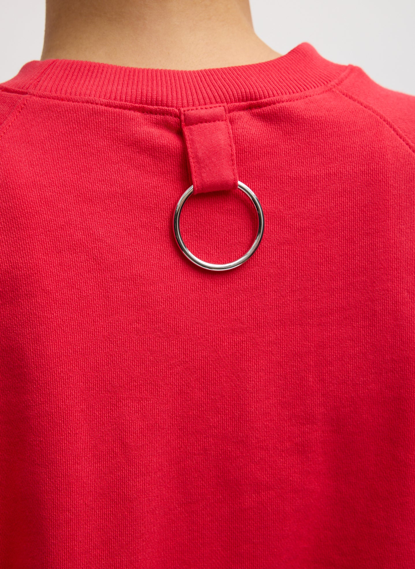 Red Light Weight Sweatshirting Sleeveless Easy Top - closeup of ring detail at back