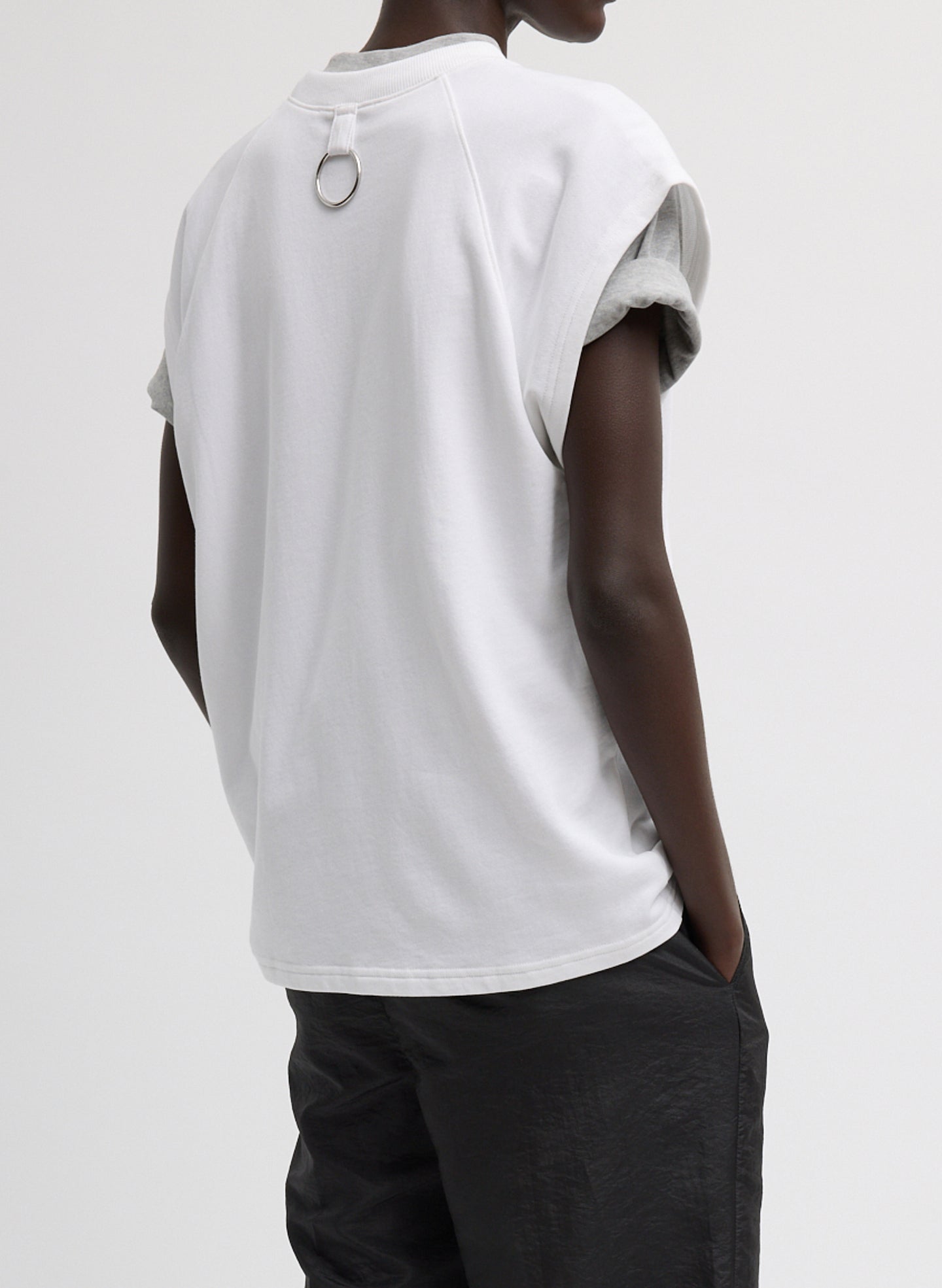 White Light Weight Sweatshirting Sleeveless Easy Top - back view on model