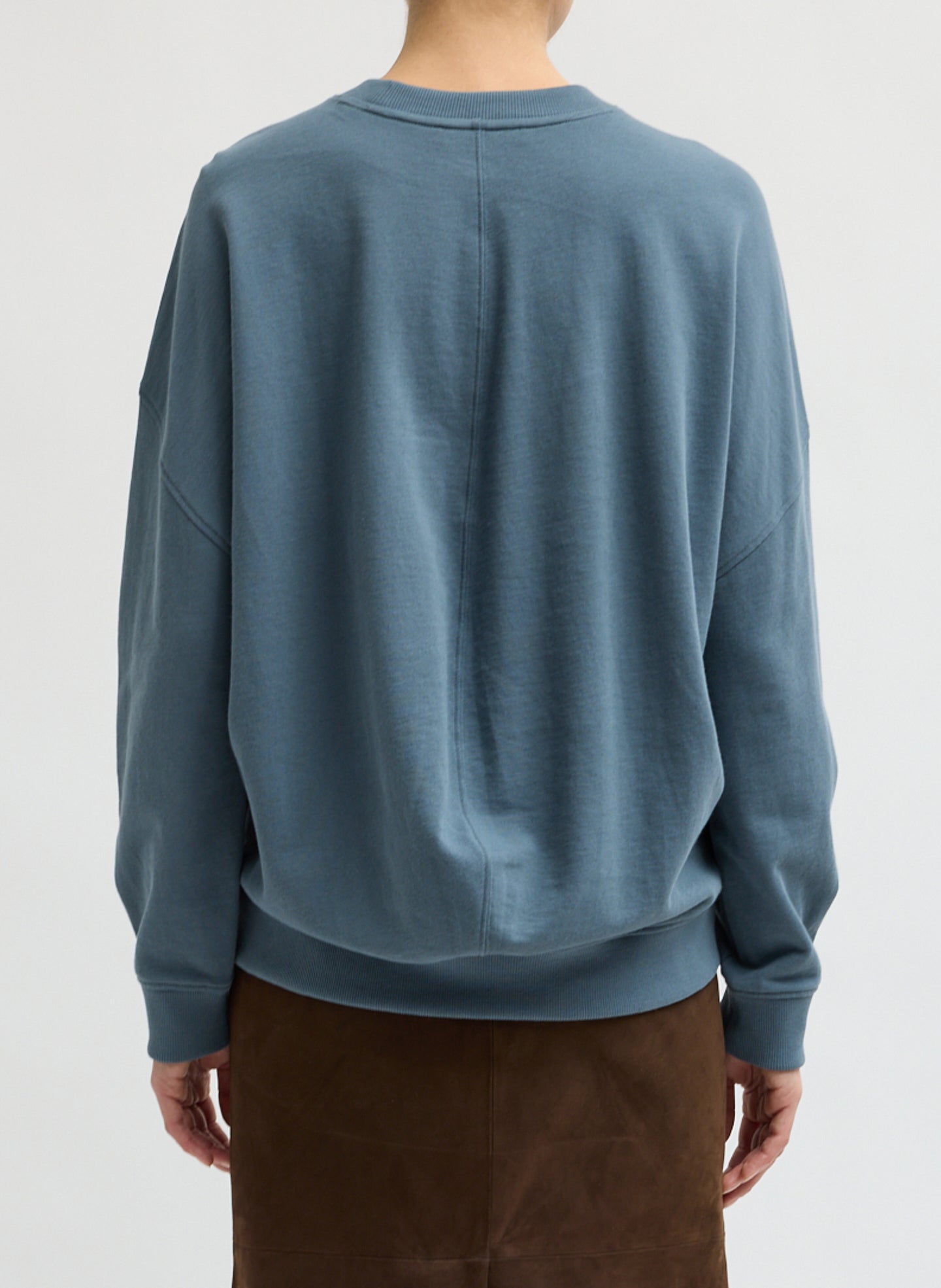 Blue Grey Light Weight Sweatshirting Crewneck Sweatshirt - front view on model