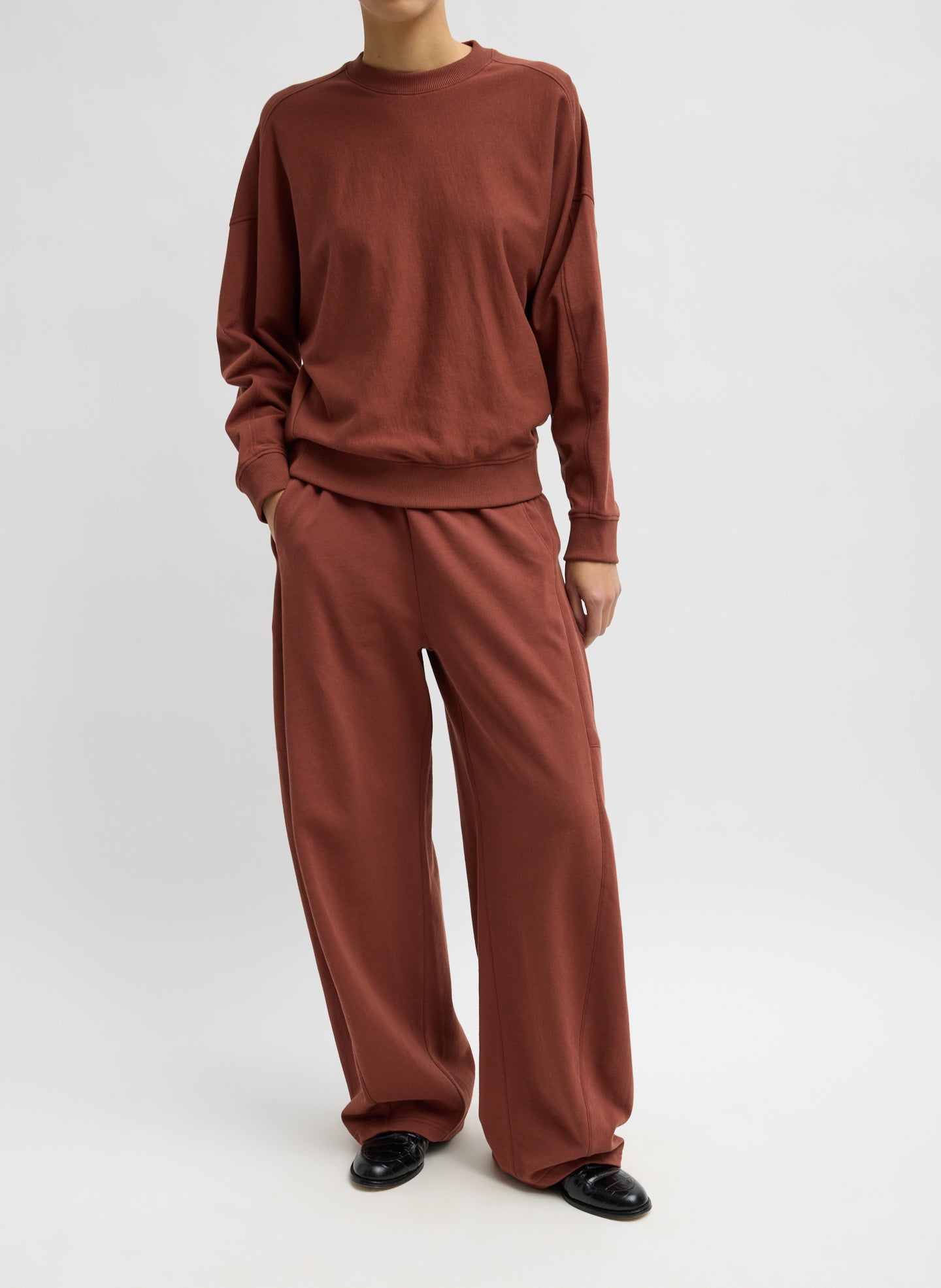 Red Clay Light Weight Sweatshirting Crewneck Sweatshirt - full look, front view on model