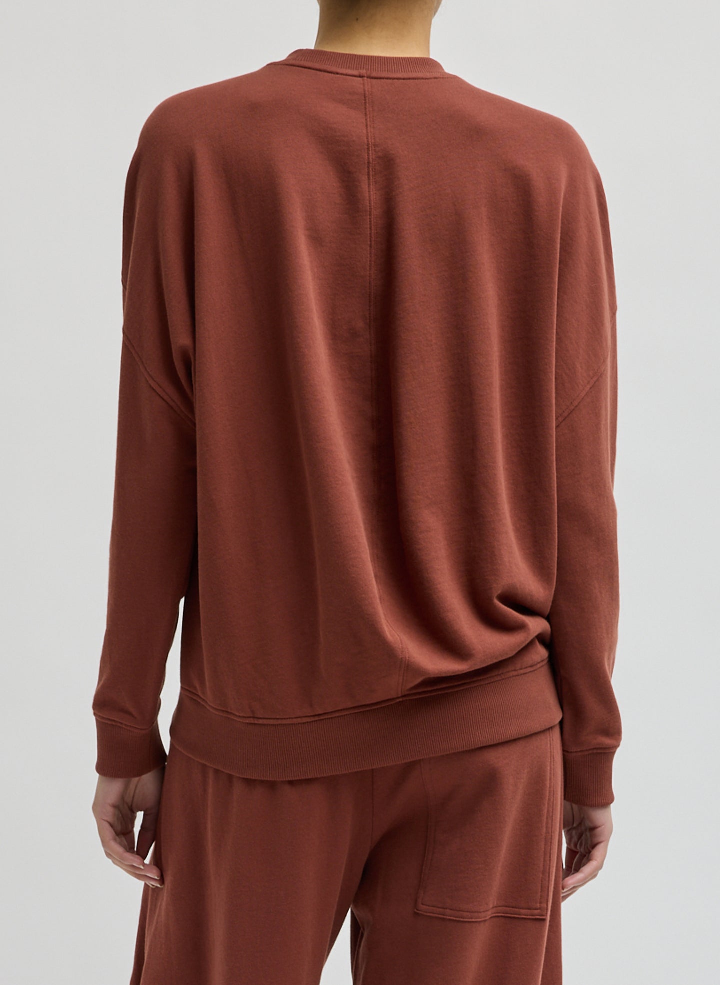 Red Clay Light Weight Sweatshirting Crewneck Sweatshirt - back view on model