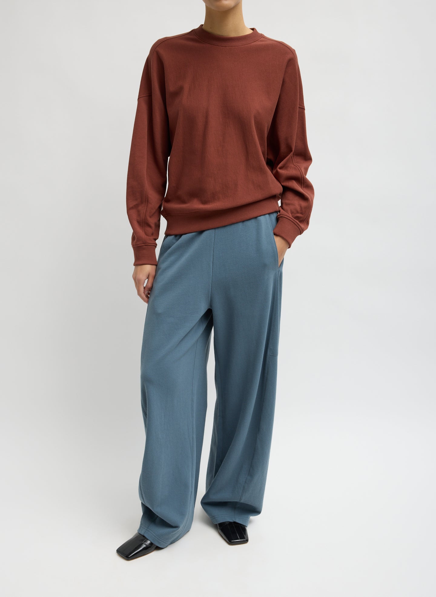 Red Clay Light Weight Sweatshirting Crewneck Sweatshirt - full look, front view on model