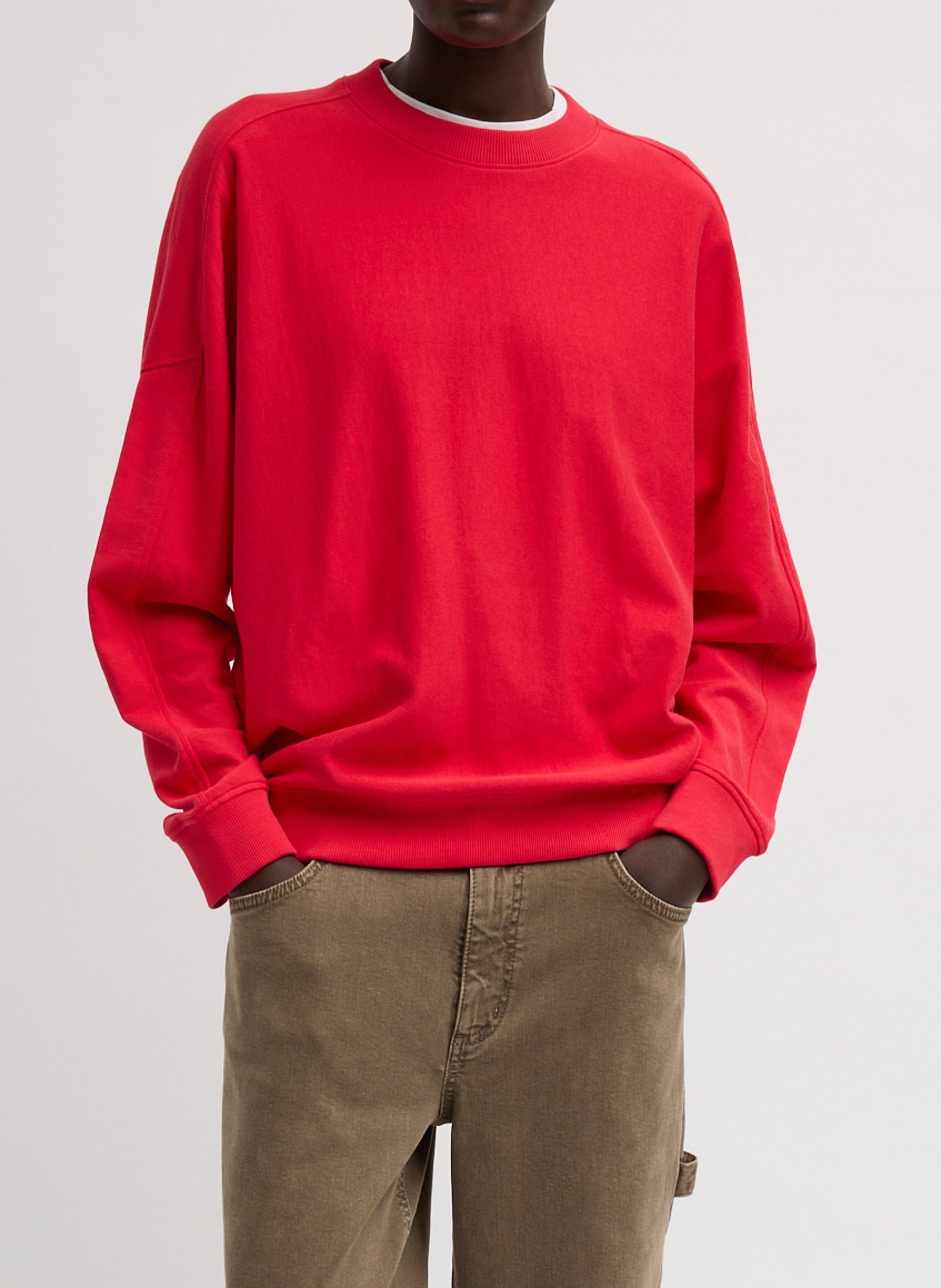 Light Weight Sweatshirting Crewneck Sweatshirt - Red Light Weight Sweatshirting Crewneck Sweatshirt - front view on model