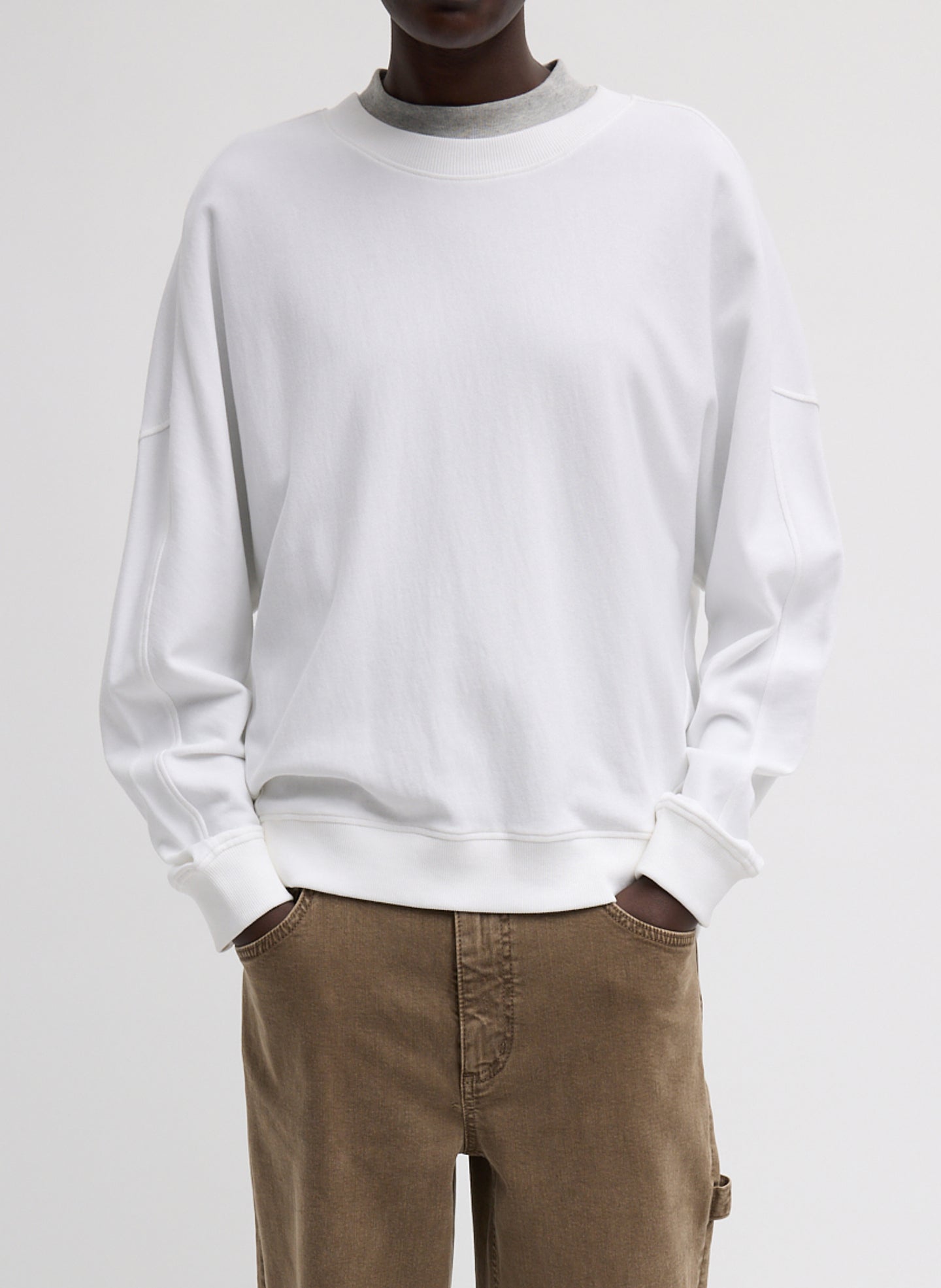 Light Weight Sweatshirting Crewneck Sweatshirt - White Light Weight Sweatshirting Crewneck Sweatshirt - front view on model