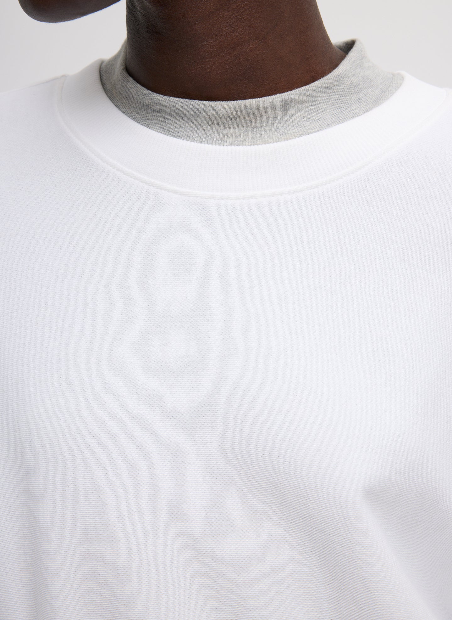 White Light Weight Sweatshirting Crewneck Sweatshirt - closeup of neckline