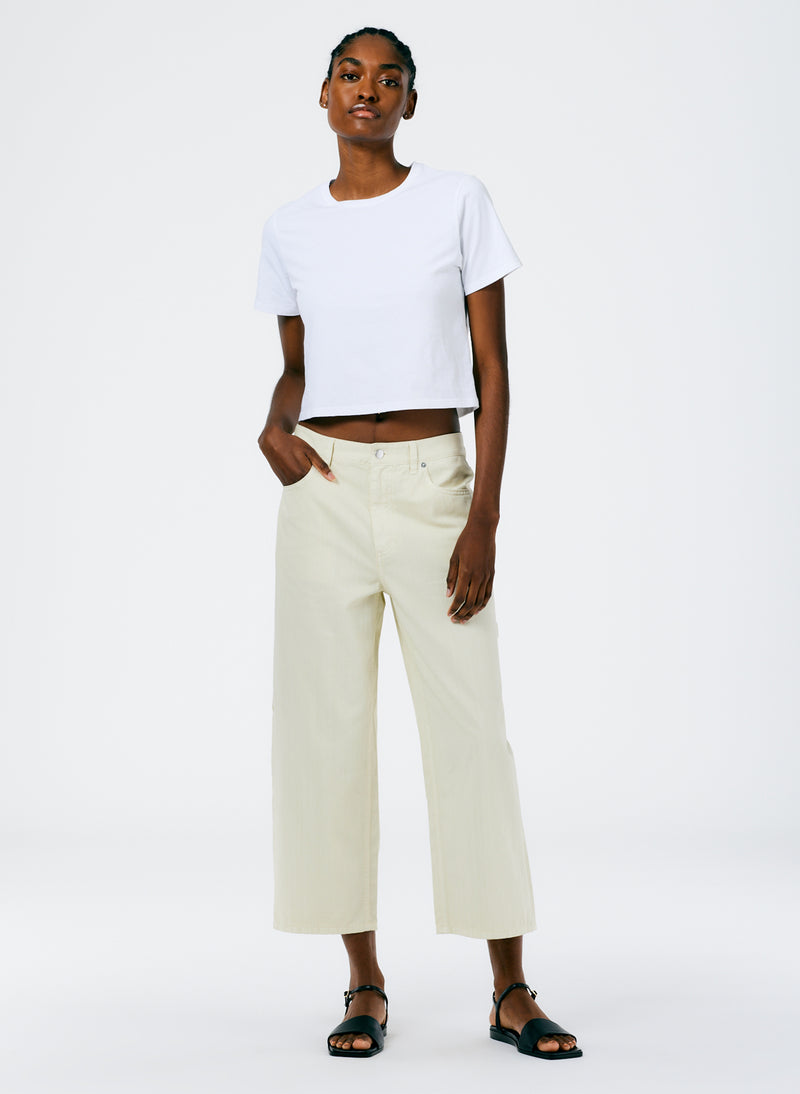 Garment Dyed Twill Cropped Slouchy Carpenter Jean Cream-4