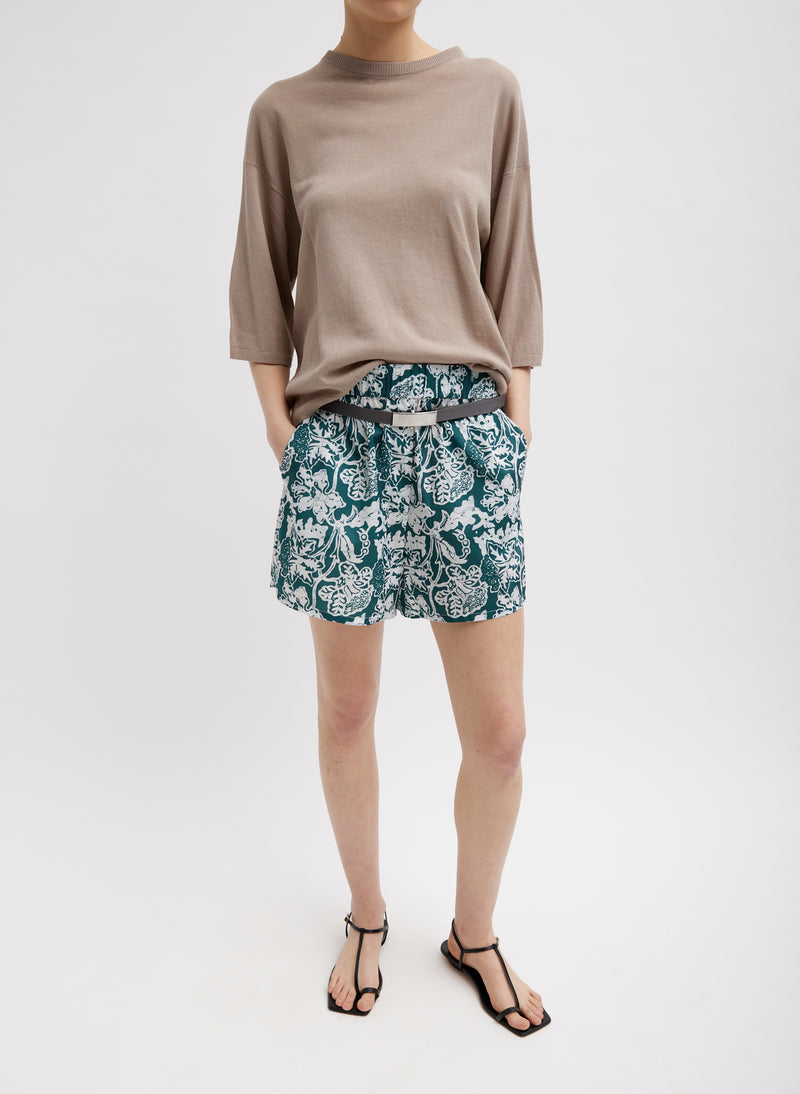 티비 Tibi Recycled Nylon Batik Pull On Shorts,헌터 Hunter Green Multi