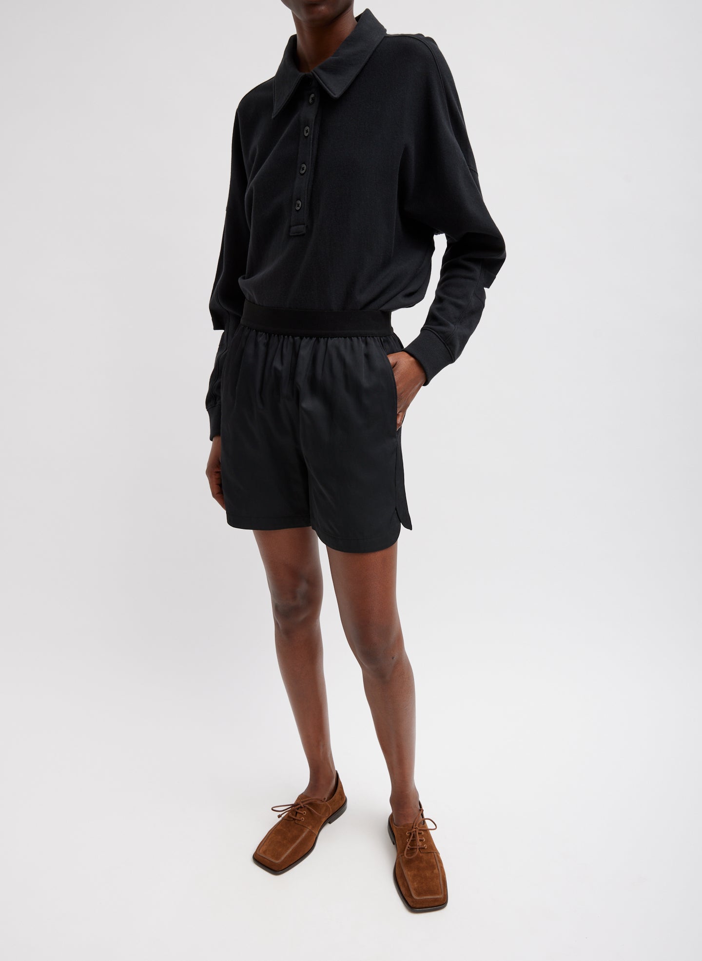 Drapey Suiting Pull On Short - Black-1