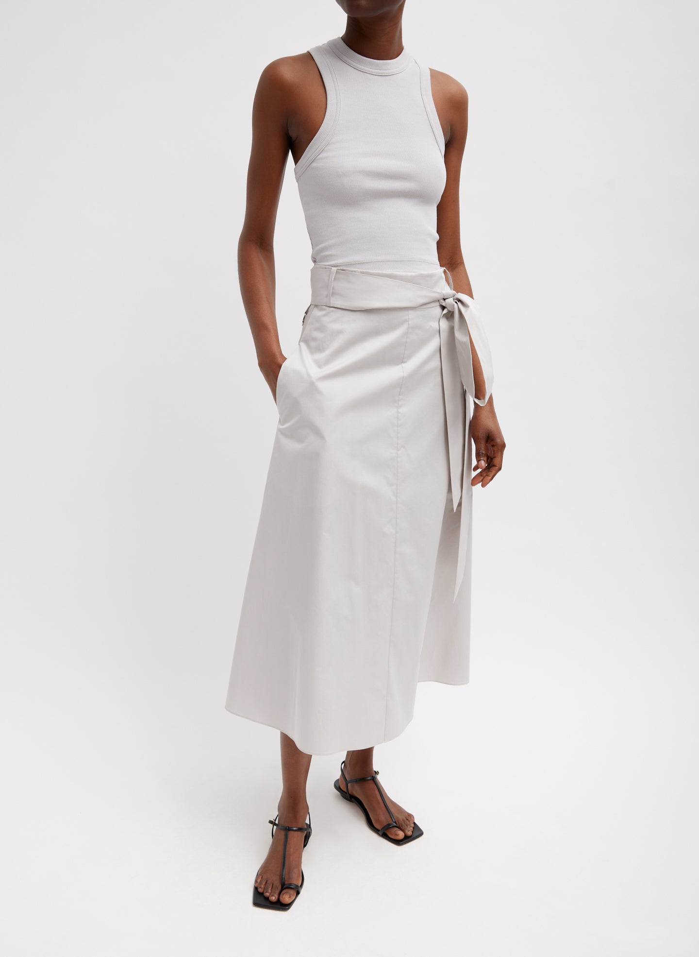 Eco Poplin Back Wrap Skirt - Stone-1