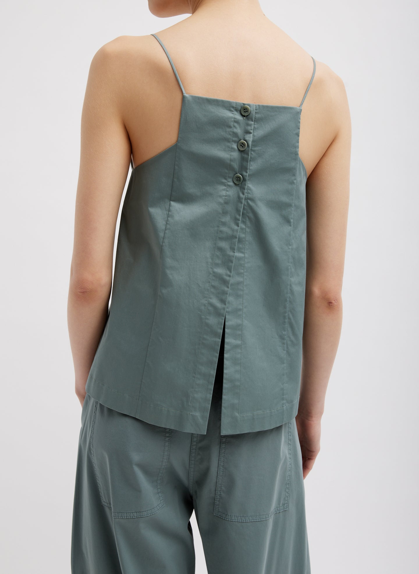 Eco Poplin Cropped Square Neck Criss Cross Tank - Green Limestone-1