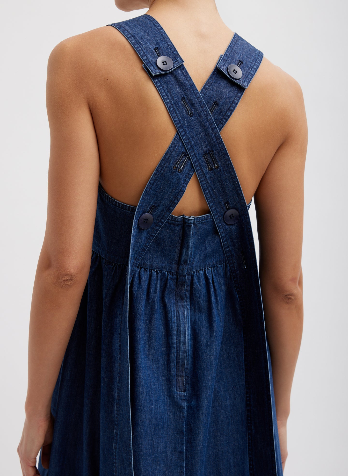 tibi denim shirt dress Tibi Washed Denim Shirt Dress In Dark Enzyme Wash
