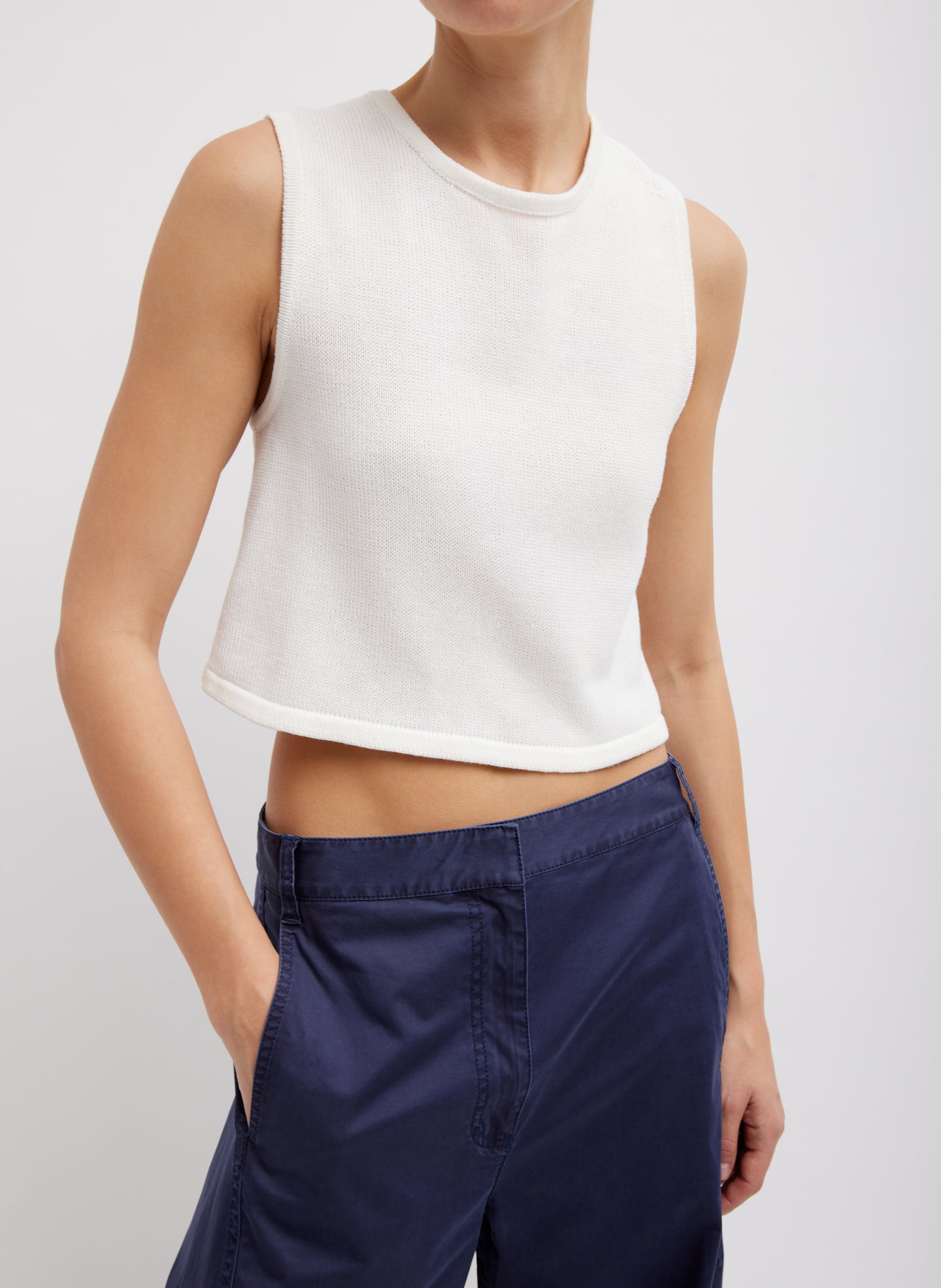 Cotton Criss Cross Cropped Sleeveless Sweater - White-1