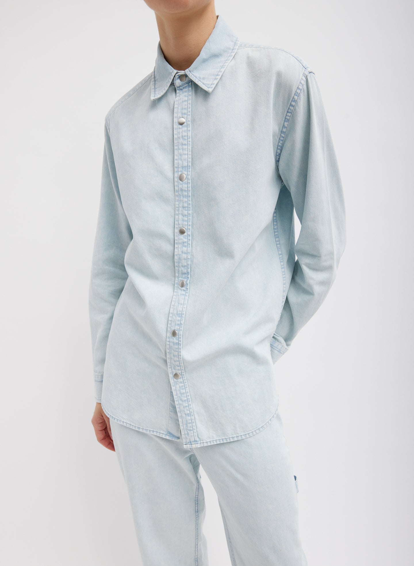 Summer Denim Charlie Slim Men's Shirt - Bleached Denim-1