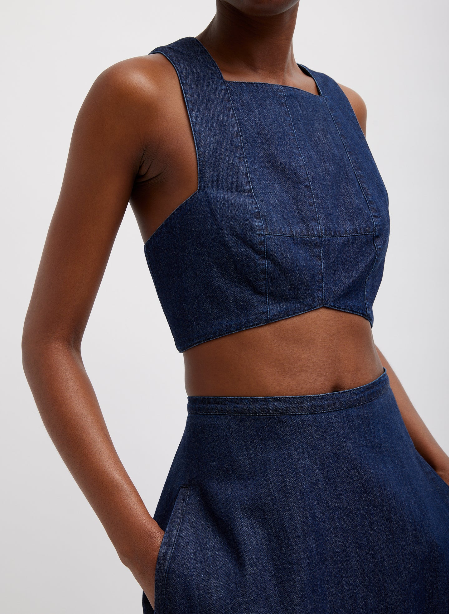 Summer Denim Square Neck Cropped Top - Indigo-1