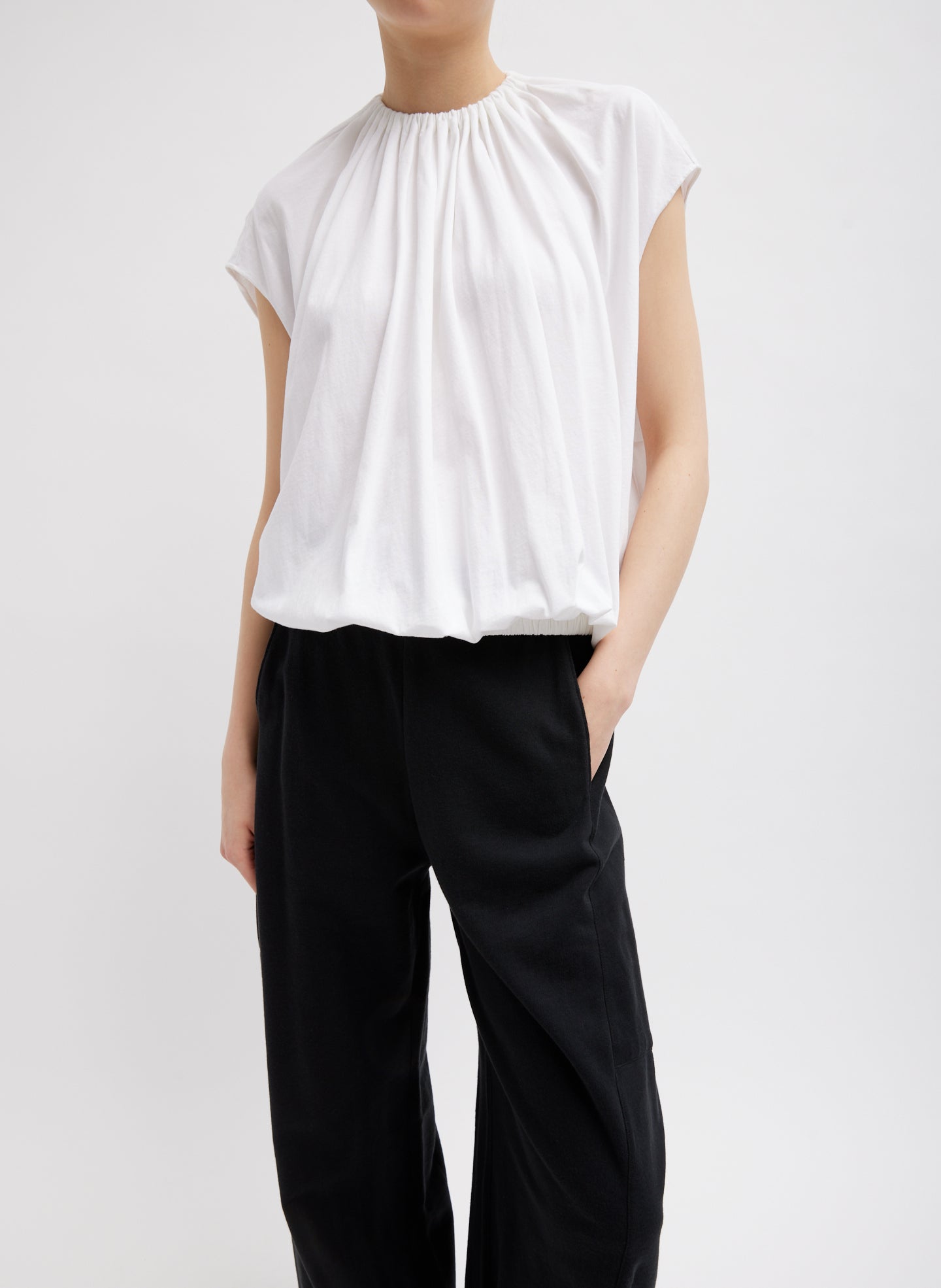 T-Shirting Shirred Neck Circular Top - White-1