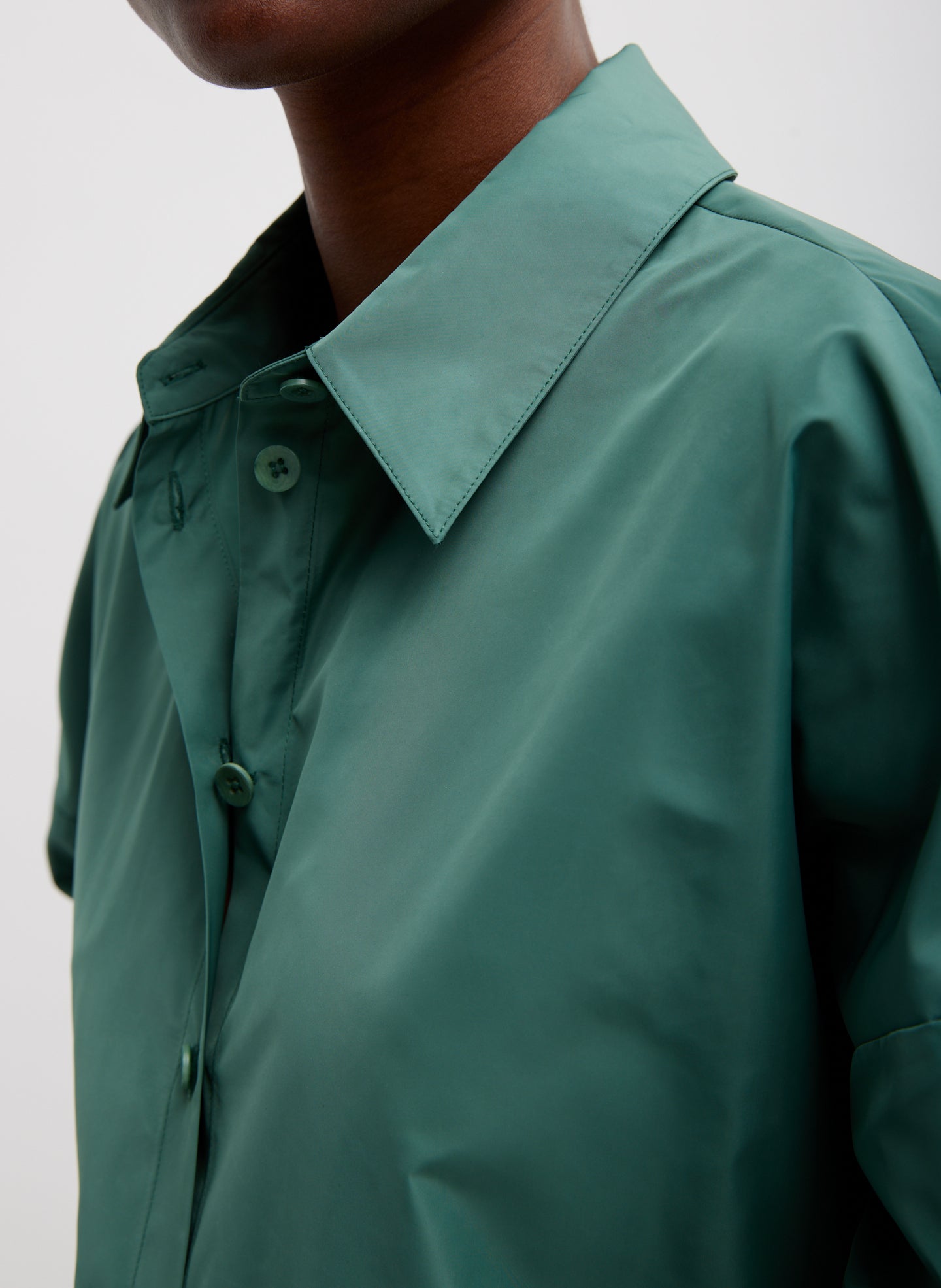 Italian Sporty Nylon Shirt With Cocoon Back - Dark Hunter Green-2