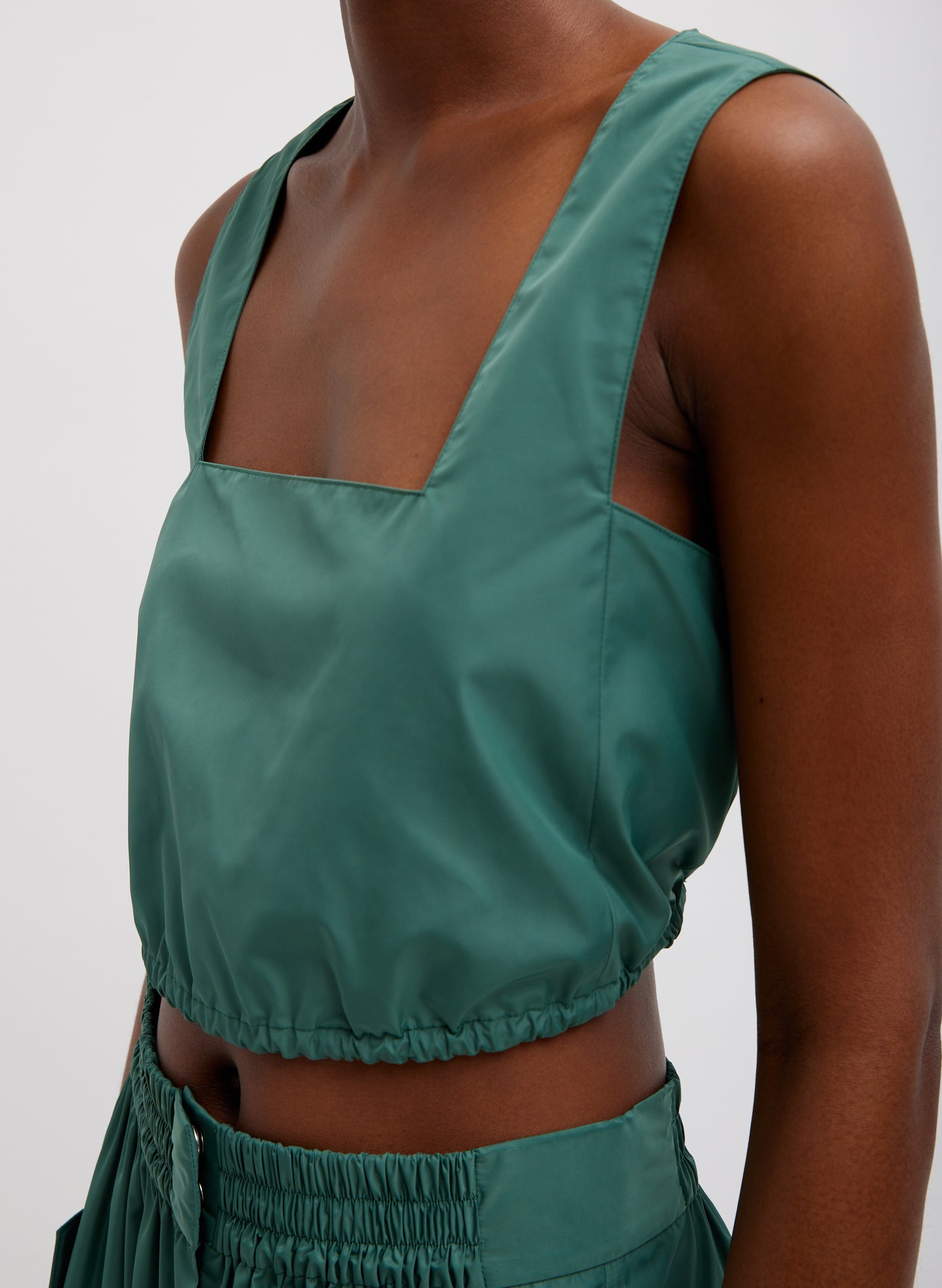 Italian Sporty Nylon Cropped Square Neck Top - Dark Hunter Green-1