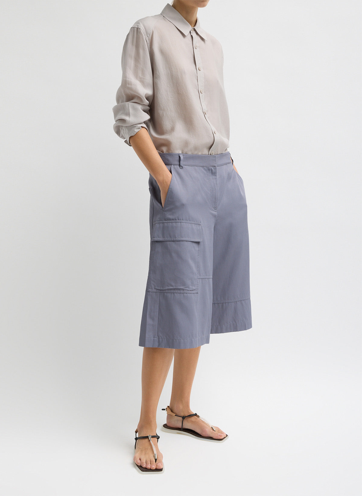 Drapey Suiting Cargo Short Tibi Official Drapey Suiting Cargo Short Tibi Official