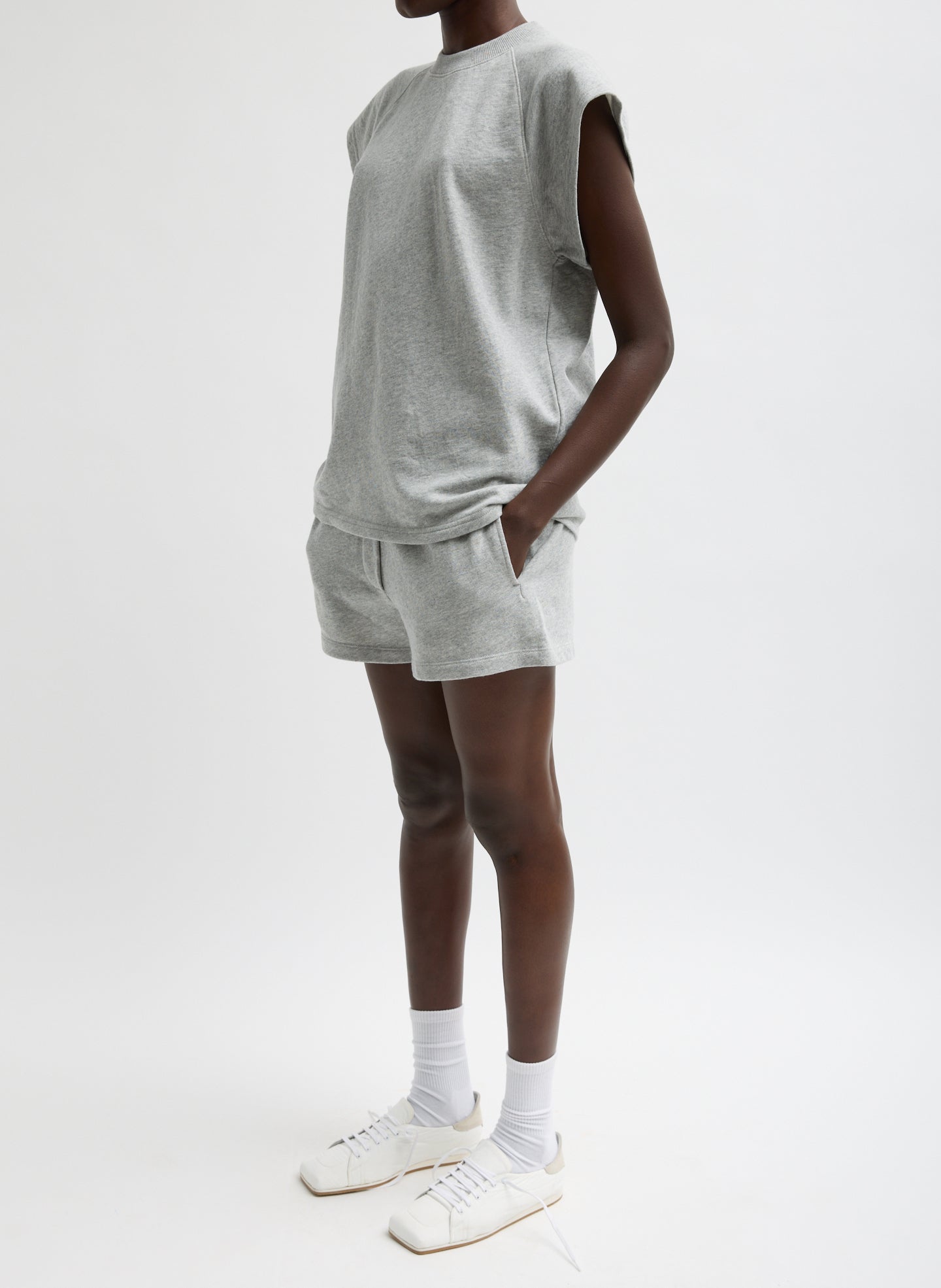 grey dress shorts Tibi Light Weight Sweatshirting Short Shorts | Grey | Size L