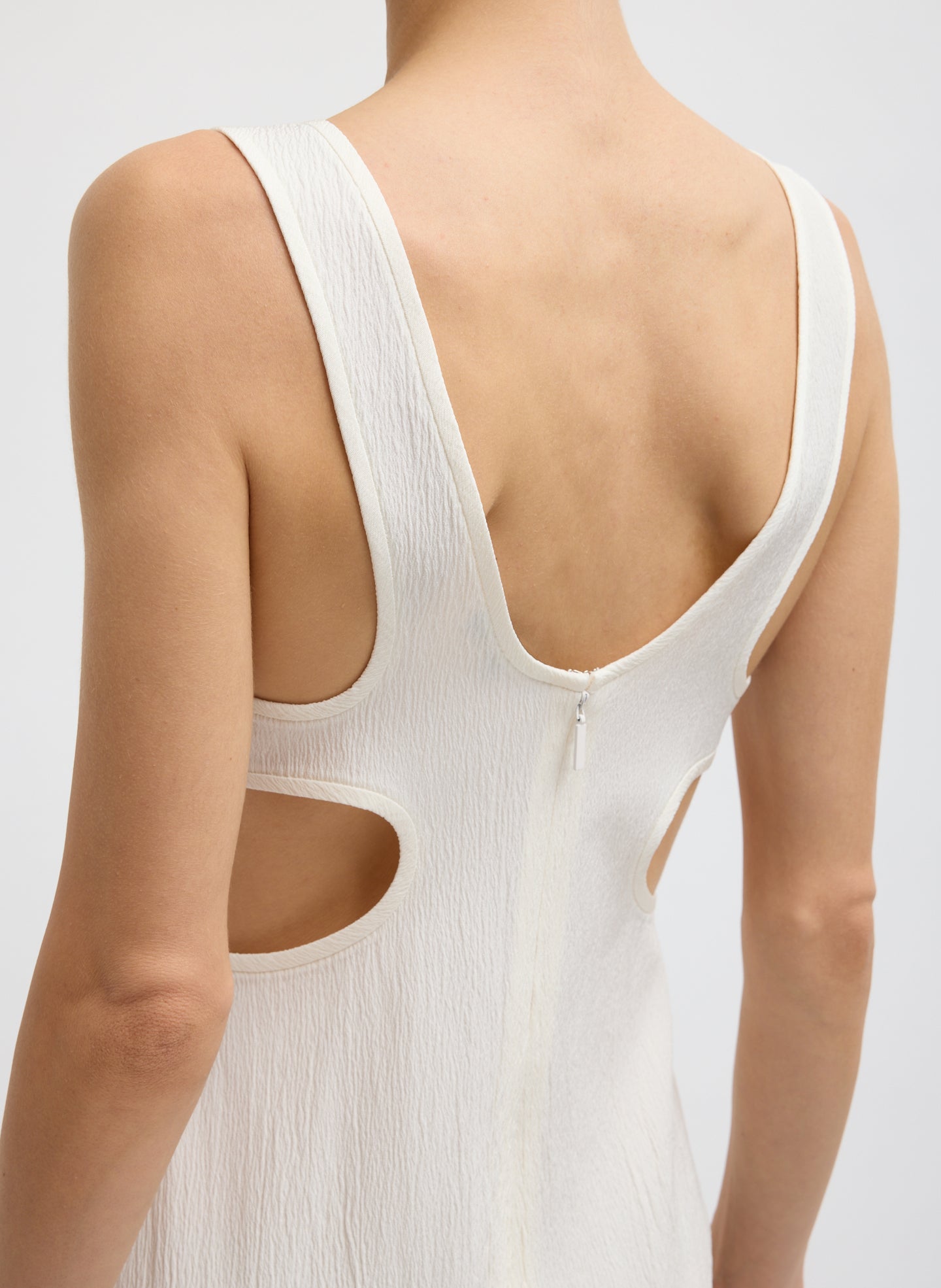 Ivory Creased Stretch Racerback Dress - midi tank dress, closeup of back
