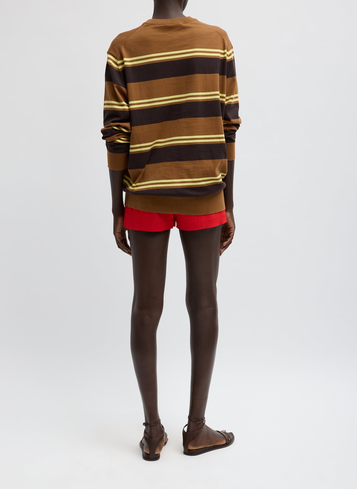 Red Creased Stretch Crepe Skort - full look, back view on model