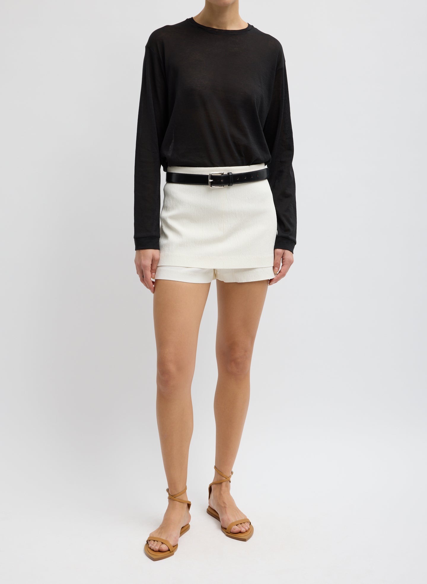 Creased Stretch Crepe Skort - Ivory Creased Stretch Crepe Skort - full look, front view on model