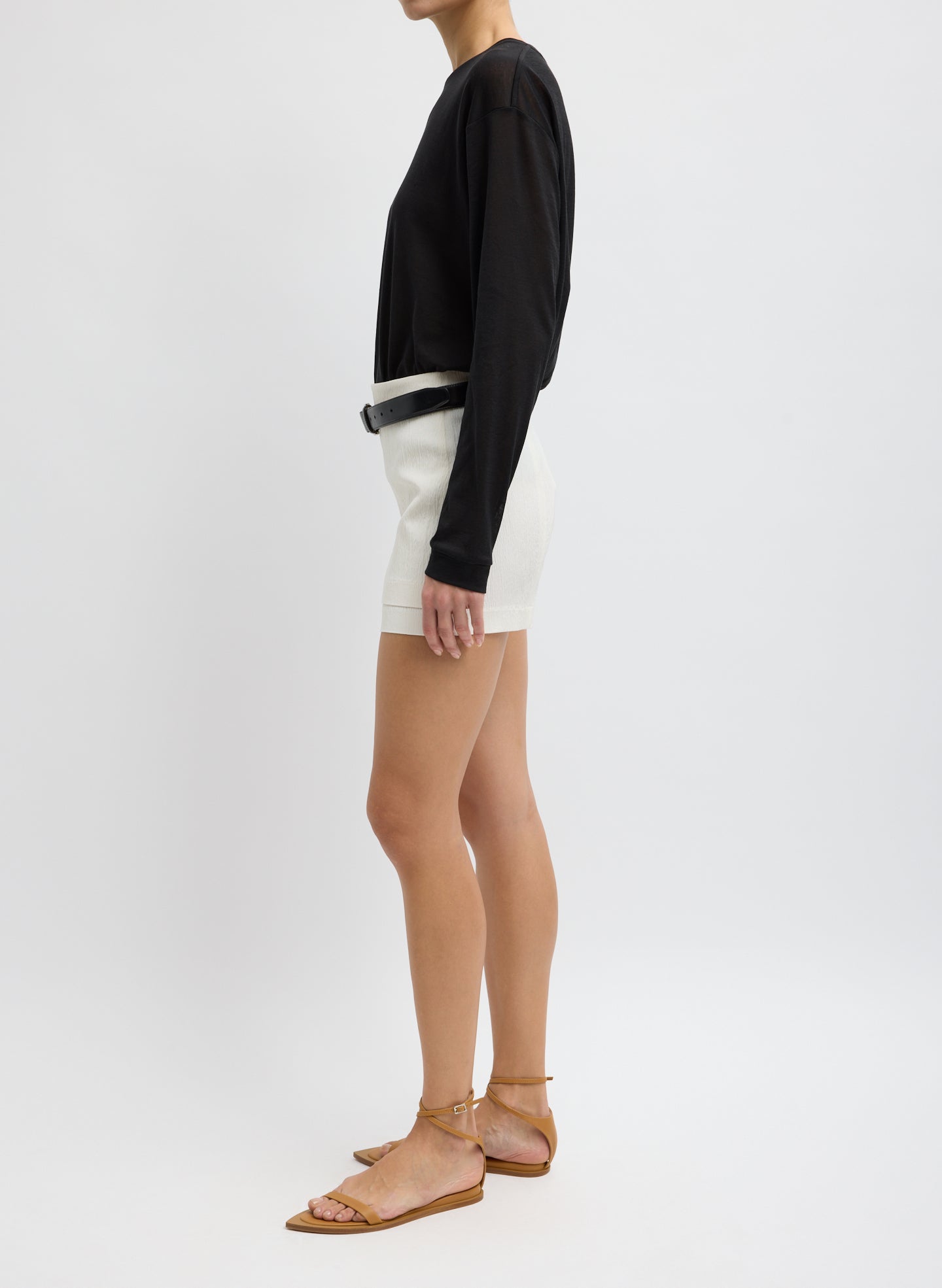 Ivory Creased Stretch Crepe Skort - full look, side view on model