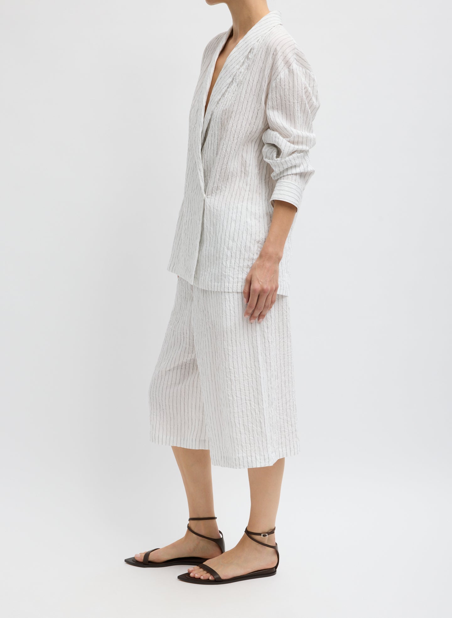 Crinkle Stripe Summer Suiting Relaxed Long Short Ivory Multi / XXS / U126CR4091