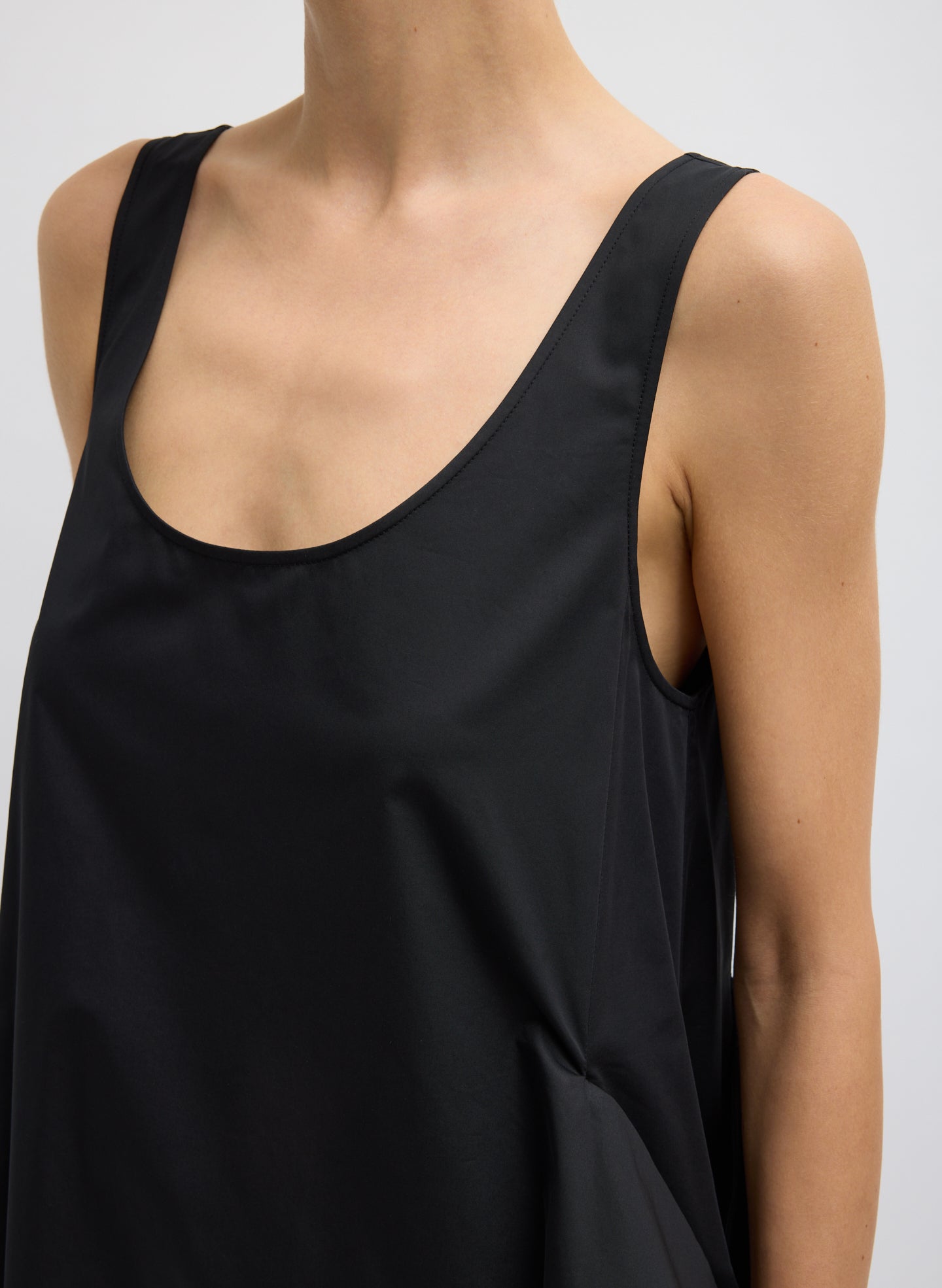 Black Eco Poplin Tank Dress - closeup of neckline