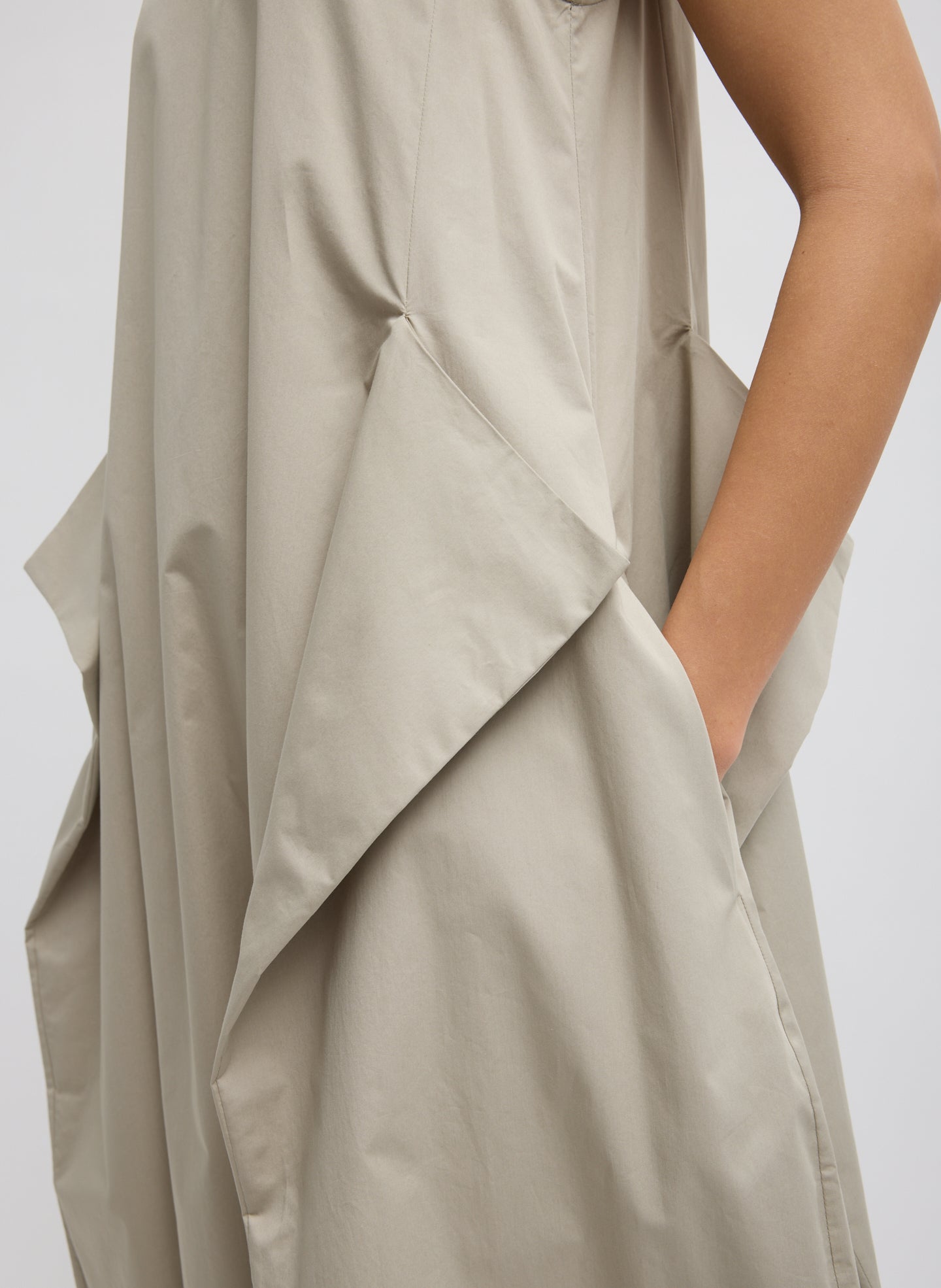 Beige Eco Poplin Tank Dress - closeup of side pocket detail