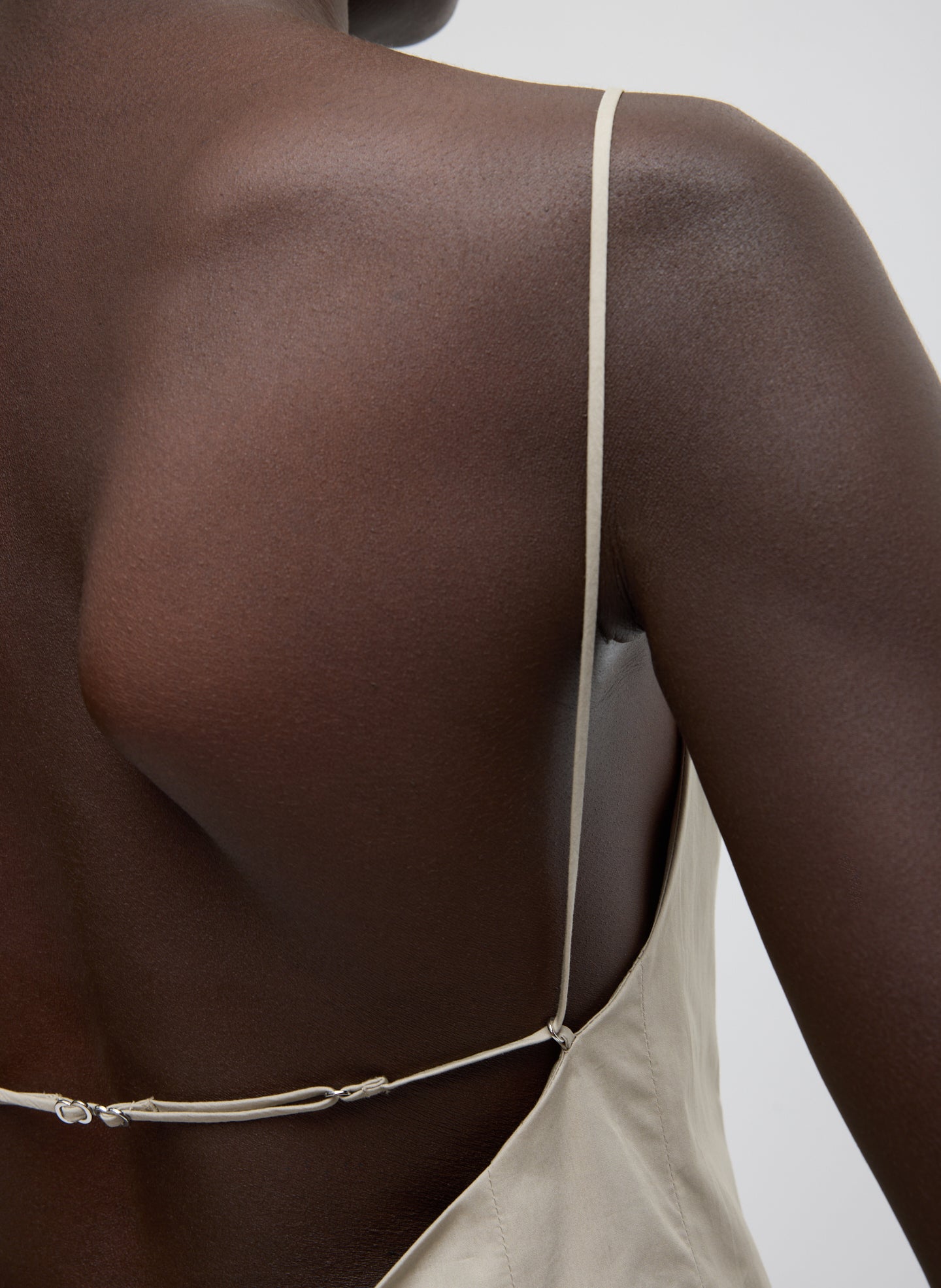 Beige Eco Poplin Strappy Open Back Top - closeup of strap details