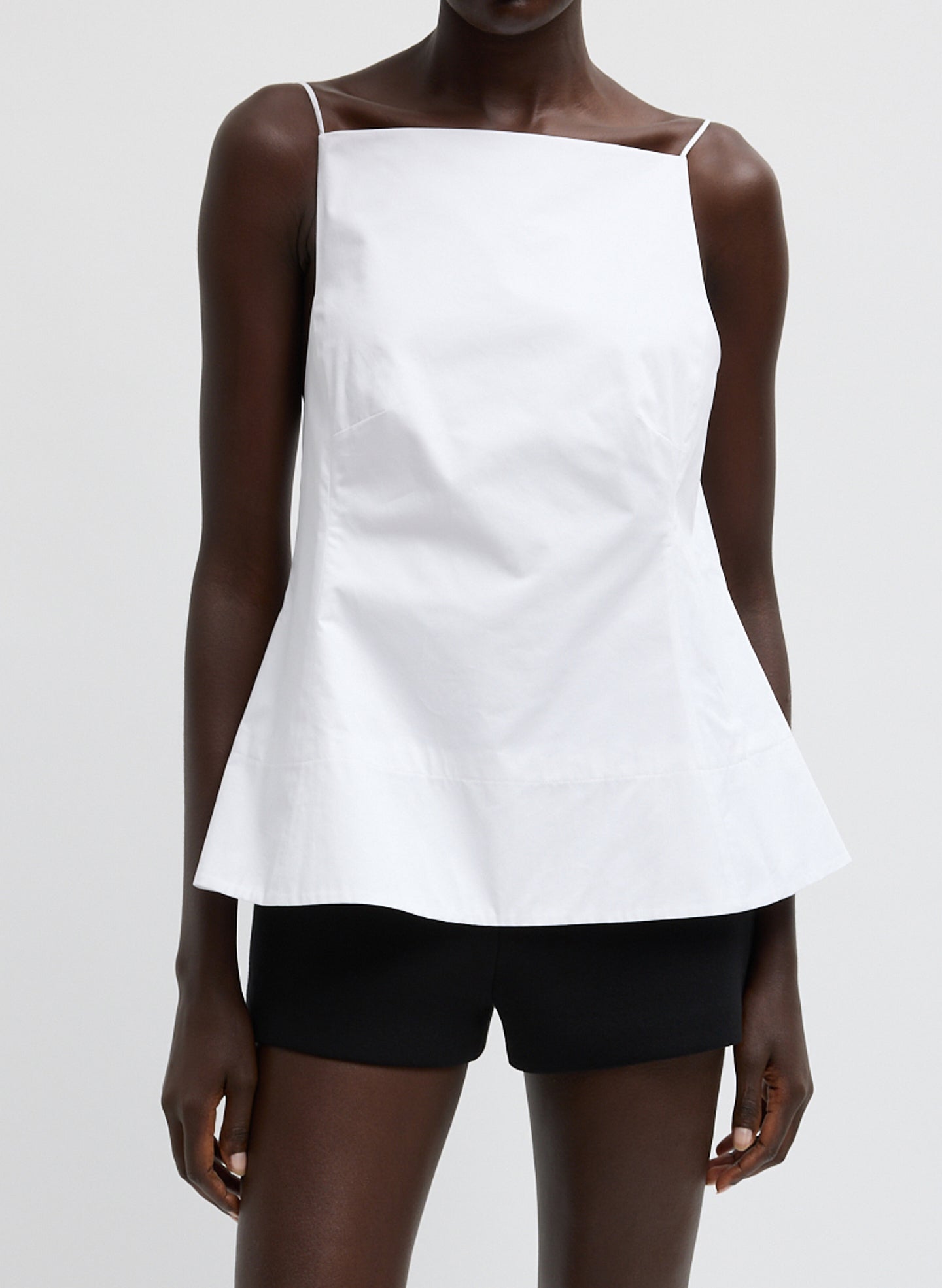 Eco Poplin Strappy Open Back Top - White Eco Poplin Strappy Open Back Top - front view on model