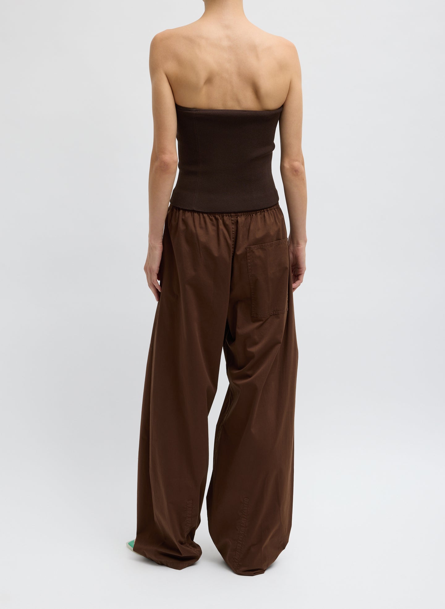 Brown Garment Dyed Silky Cotton Winslow Pull On Pant - lounge pants, back view on model