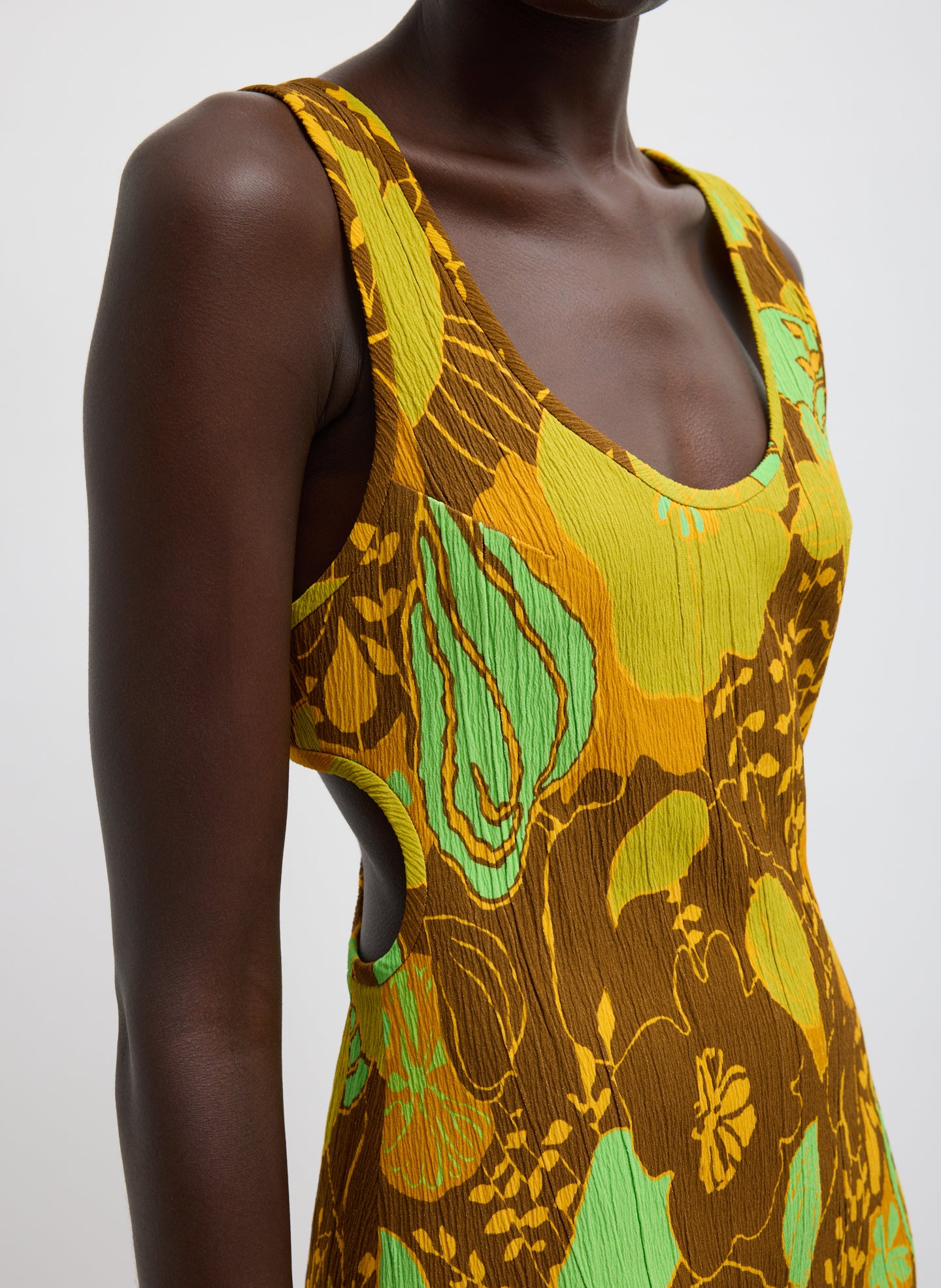 Kamara Print Creased Stretch Crepe Mini Dress - closeup of creased stretch crepe fabric