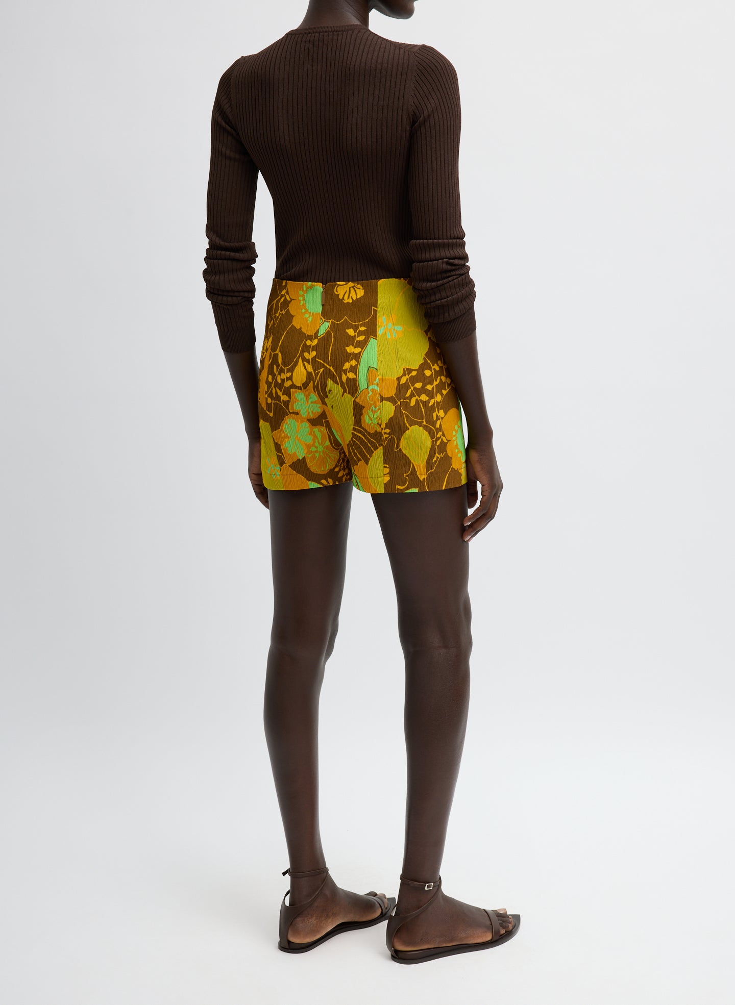 Creased Stretch Crepe Kamara Print Skort - floral print retro skort, back view on model