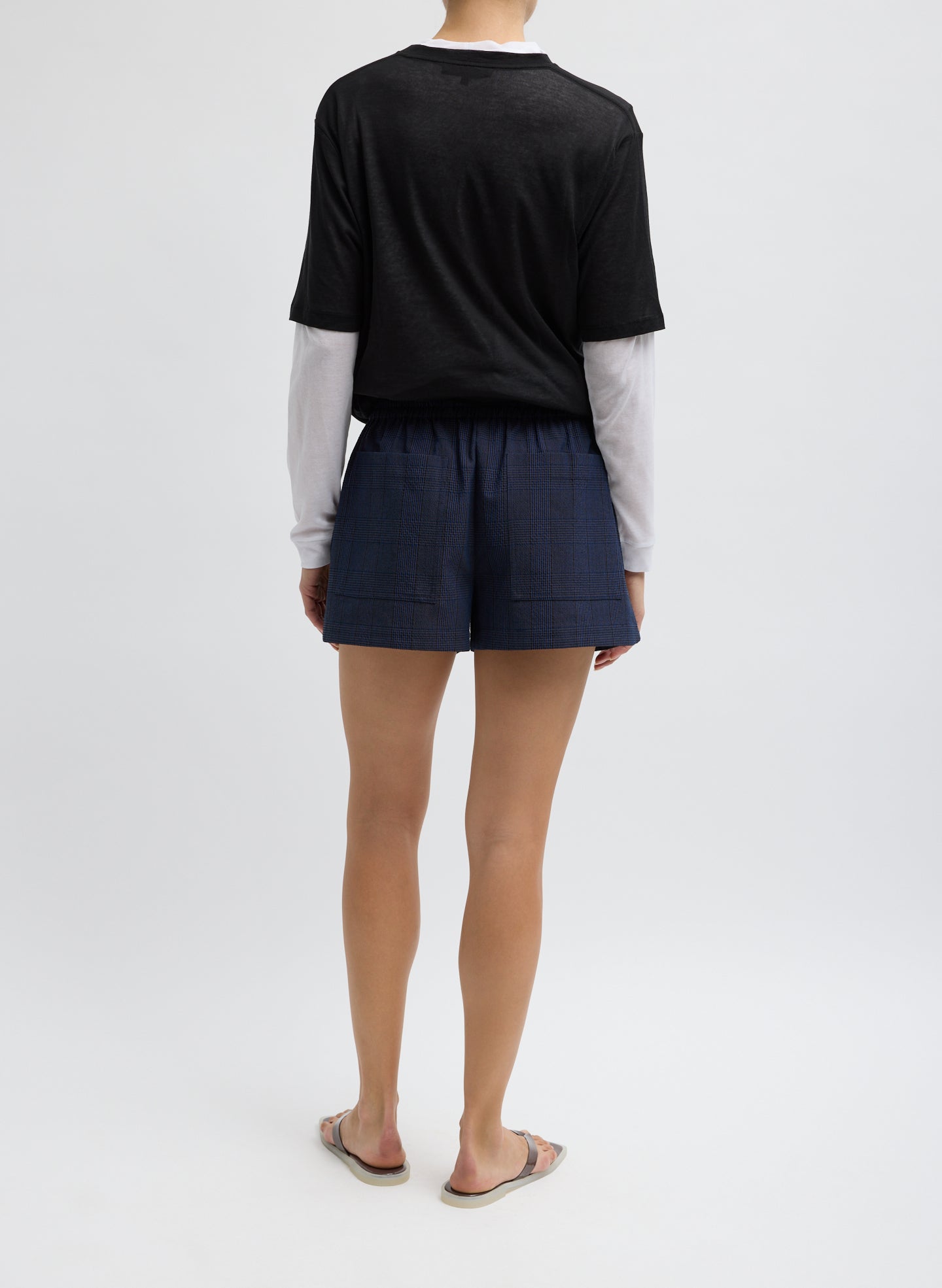 Navy Menswear Crepon Pull On Shorts - full look, back view on model