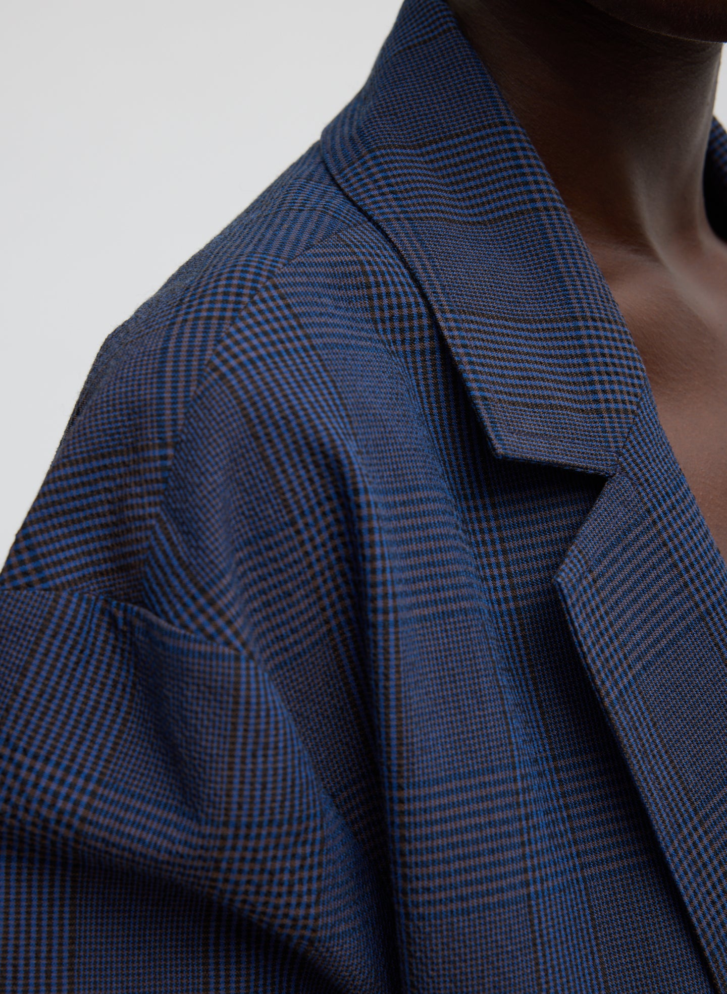 Navy Menswear Crepon Liam Blazer - closeup of plaid pattern
