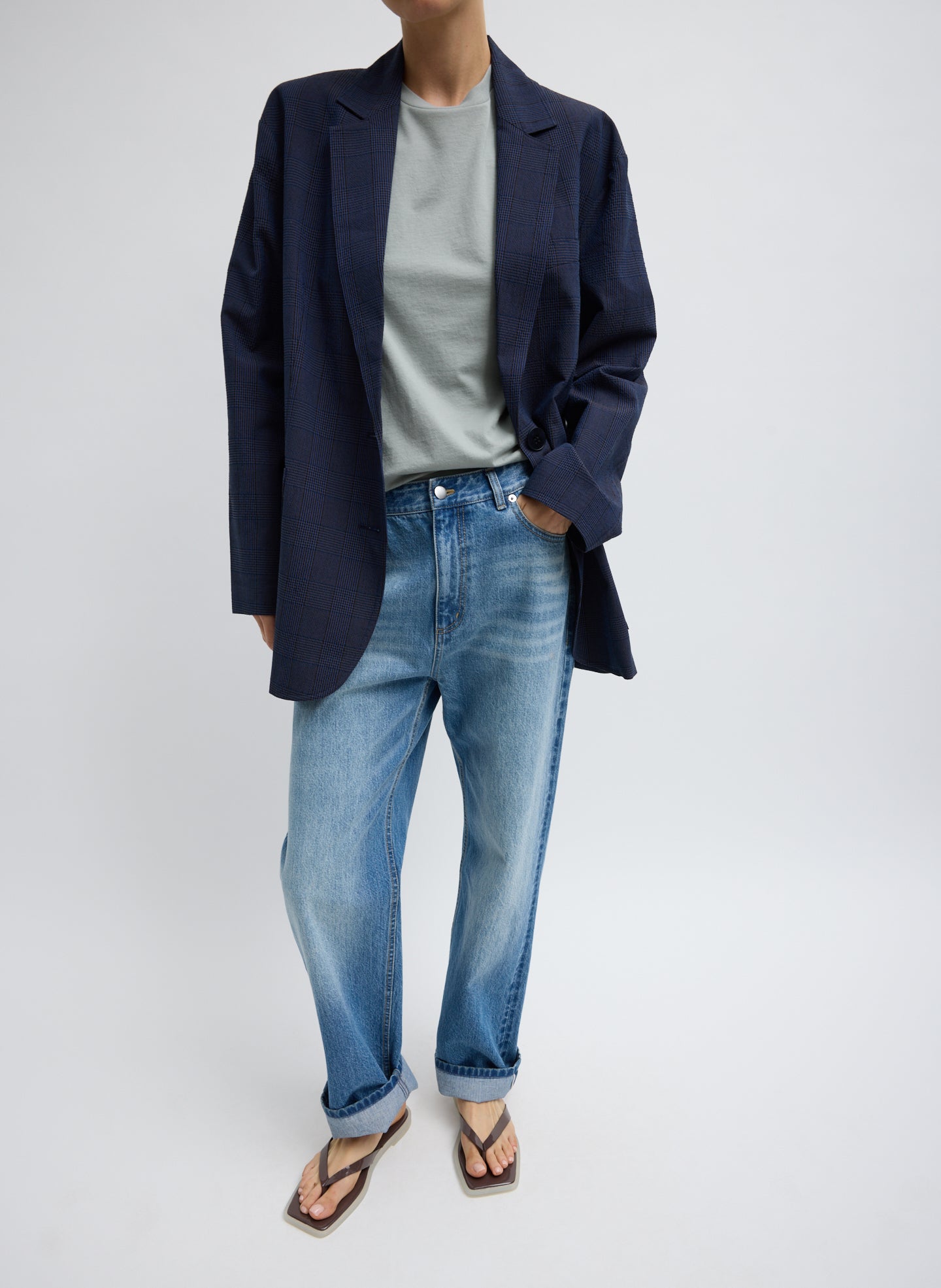Navy Menswear Crepon Liam Blazer - full look, front view on model