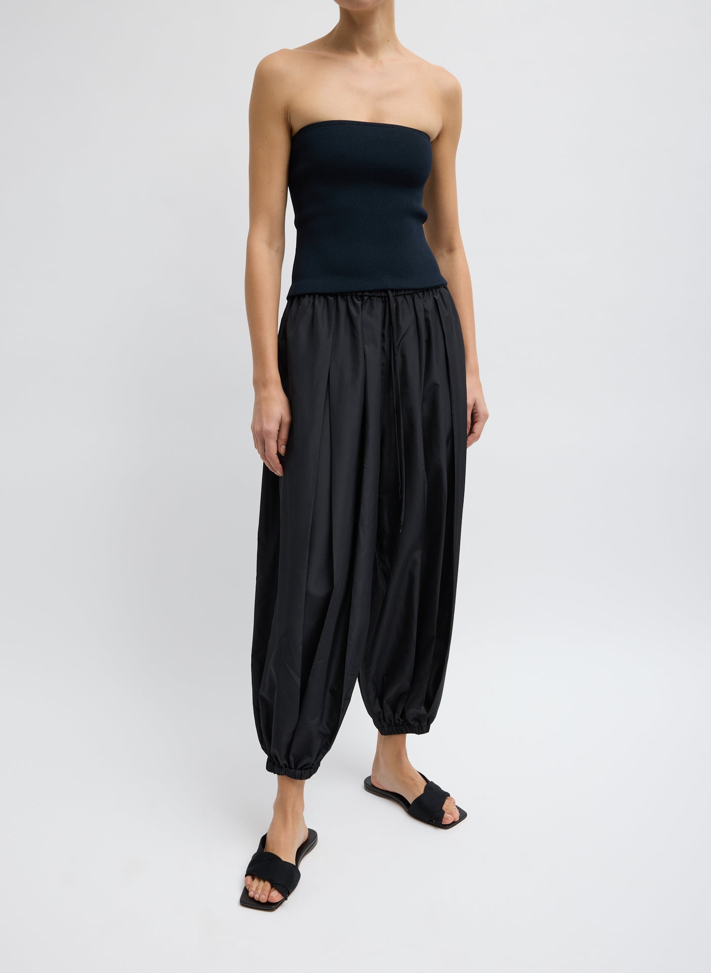Summer Nylon Zeppelin Pant - Black Summer Nylon Zeppelin Balloon Pant - lounge pant, front view on model