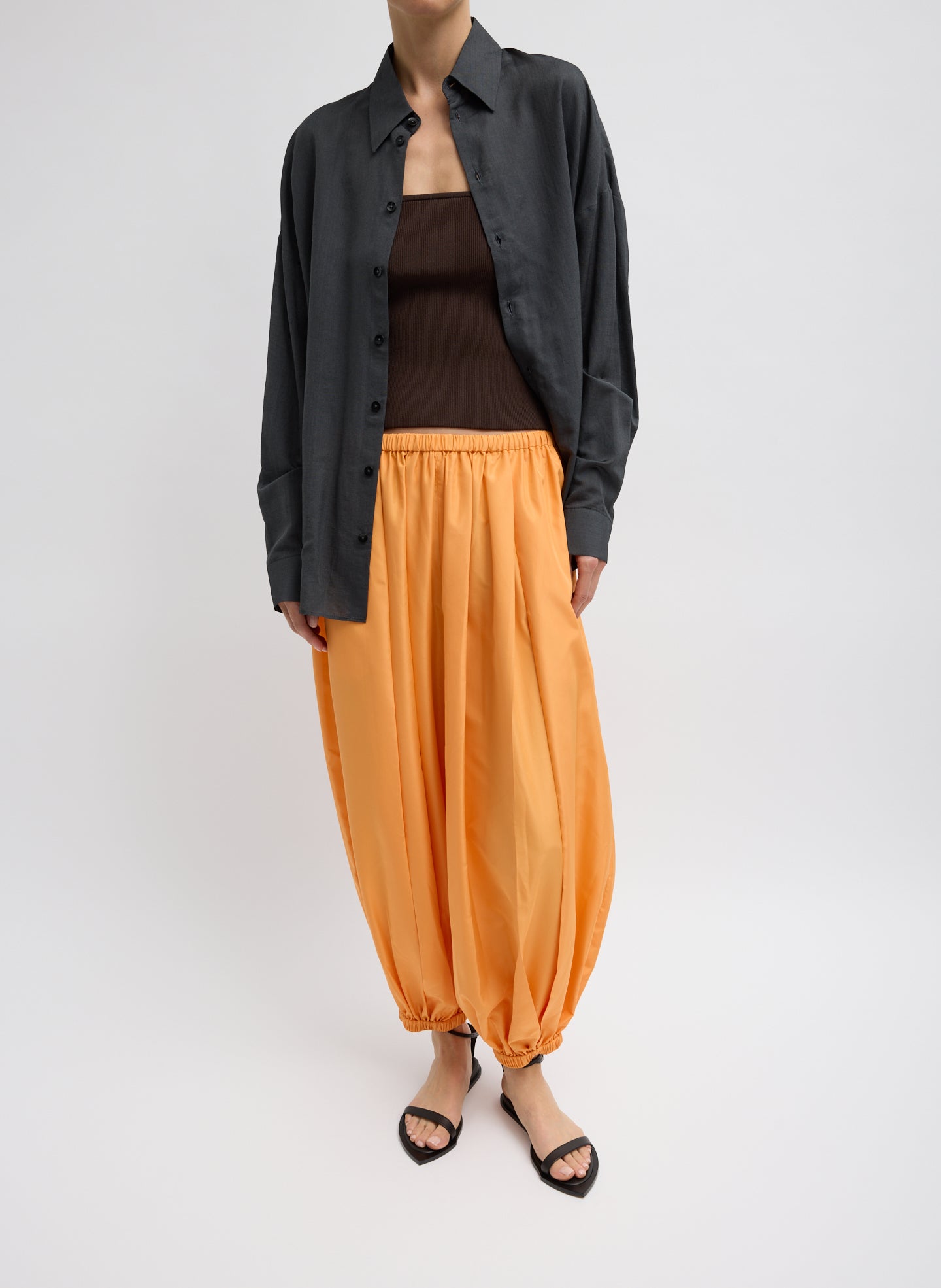 Summer Nylon Zeppelin Pant - Orange Summer Nylon Zeppelin Balloon Pant - lounge pant, front view on model